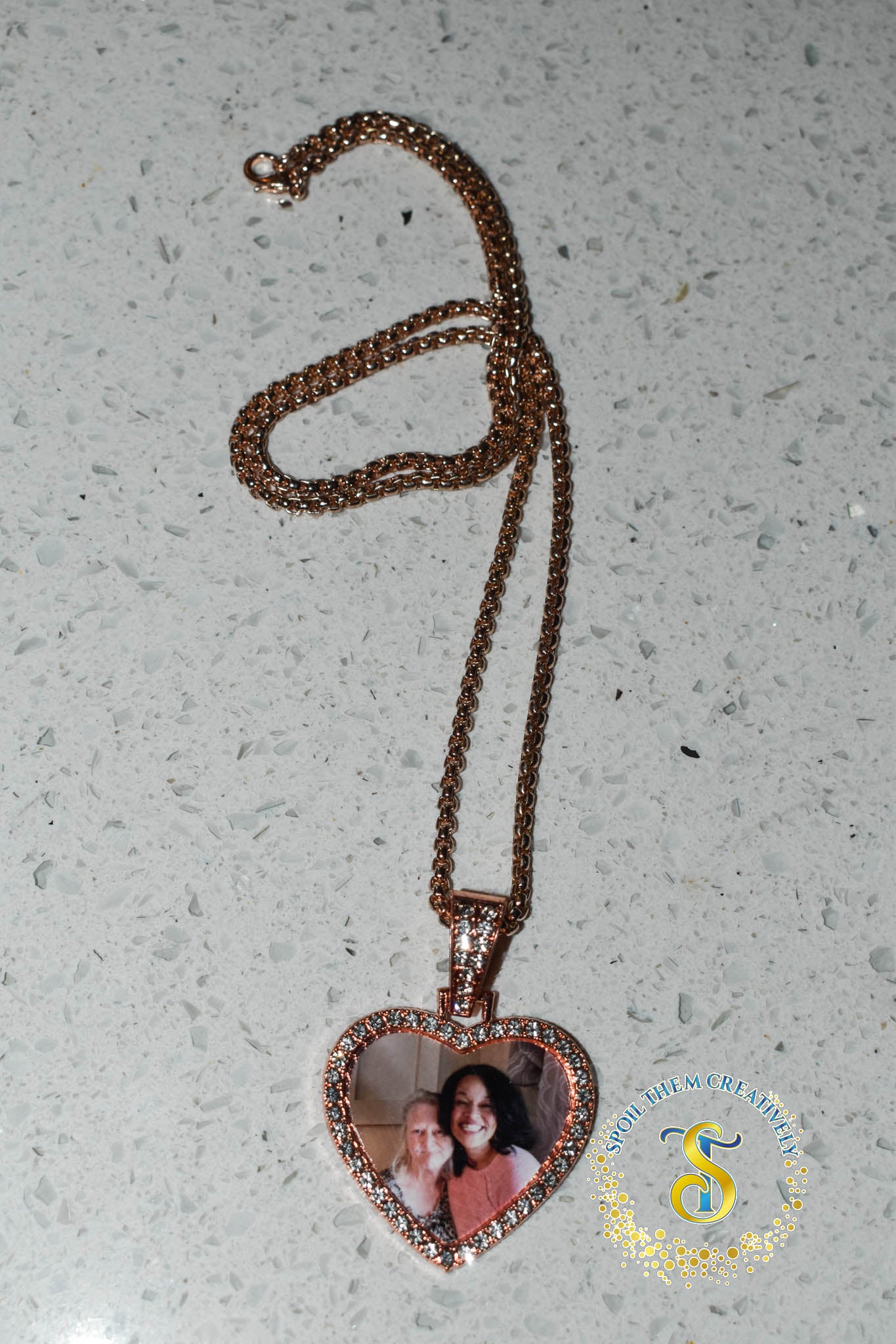 Rhinestone Heart Photo Necklace