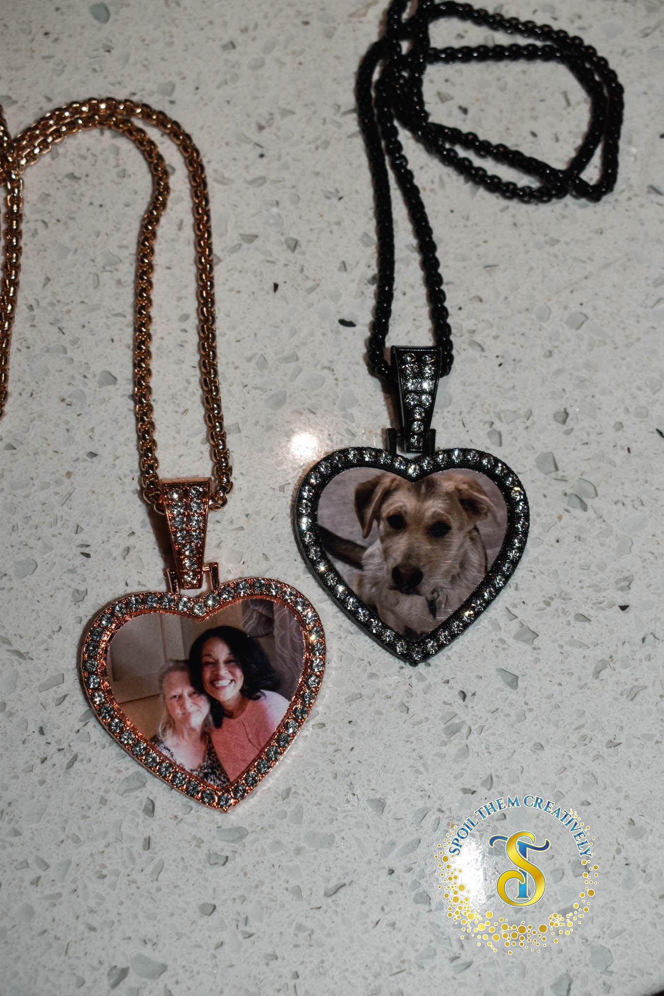 Rhinestone Heart Photo Necklace