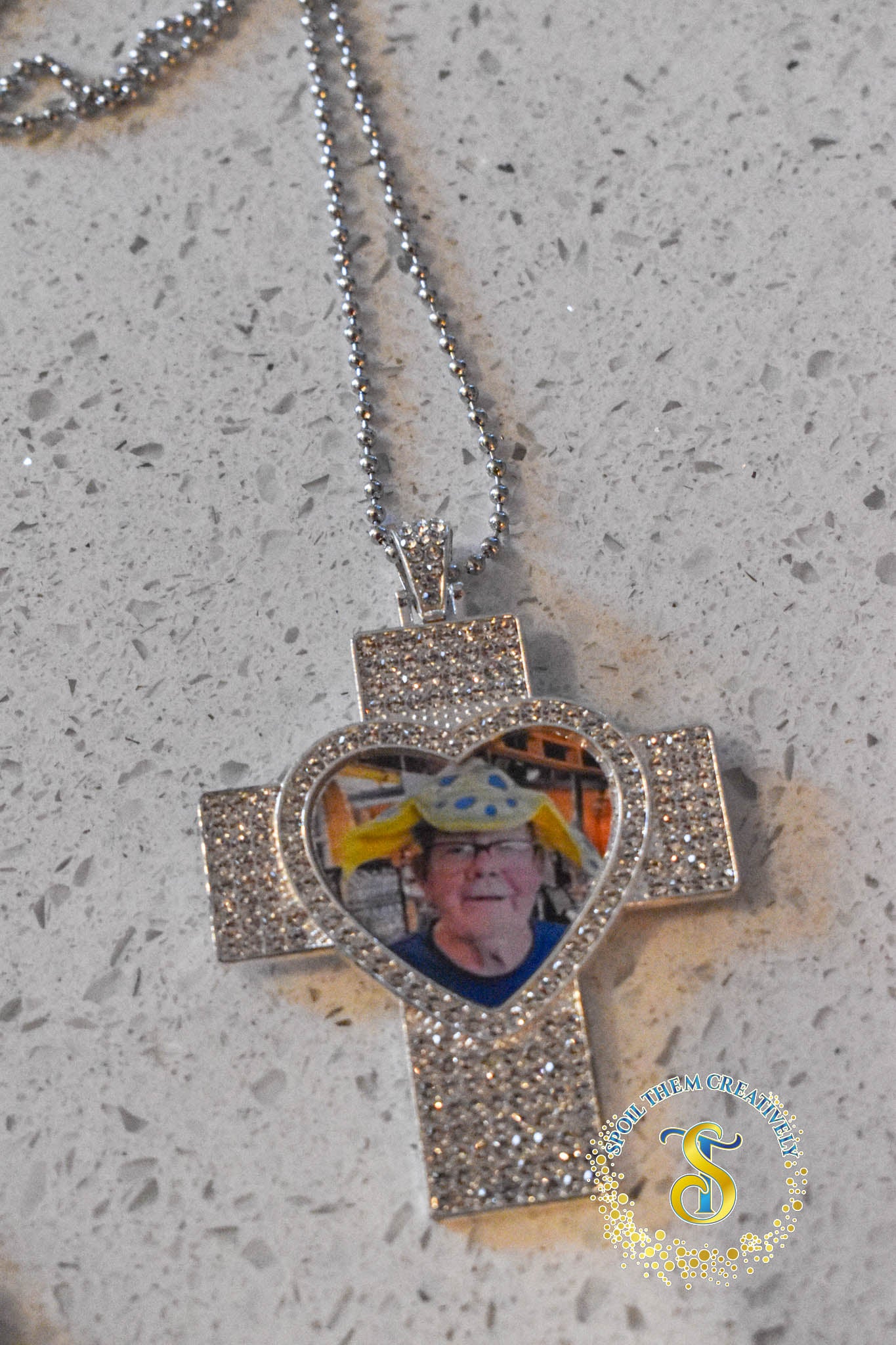 Rhinestone Heart & Cross Photo Necklace
