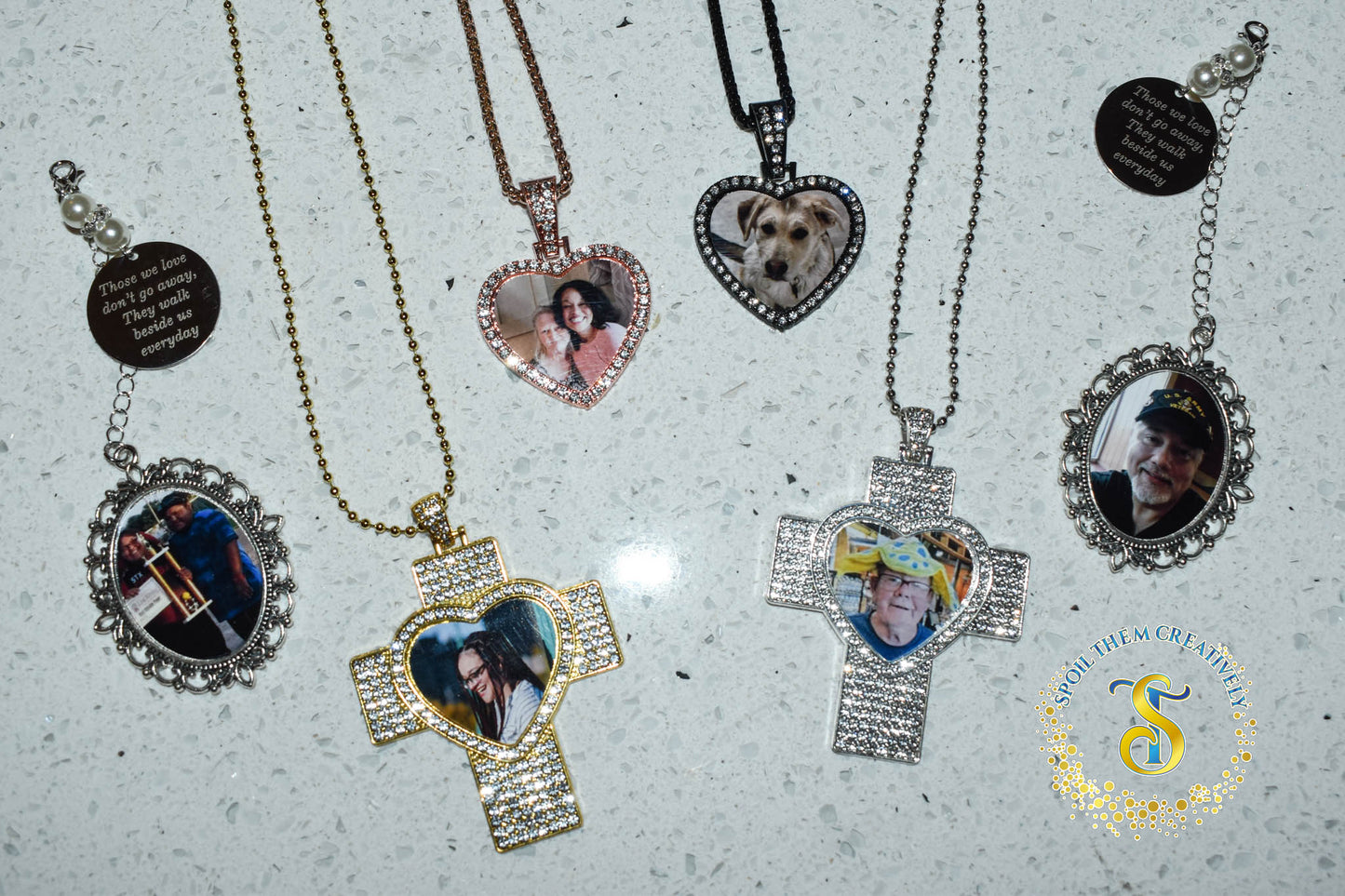 Rhinestone Heart & Cross Photo Necklace
