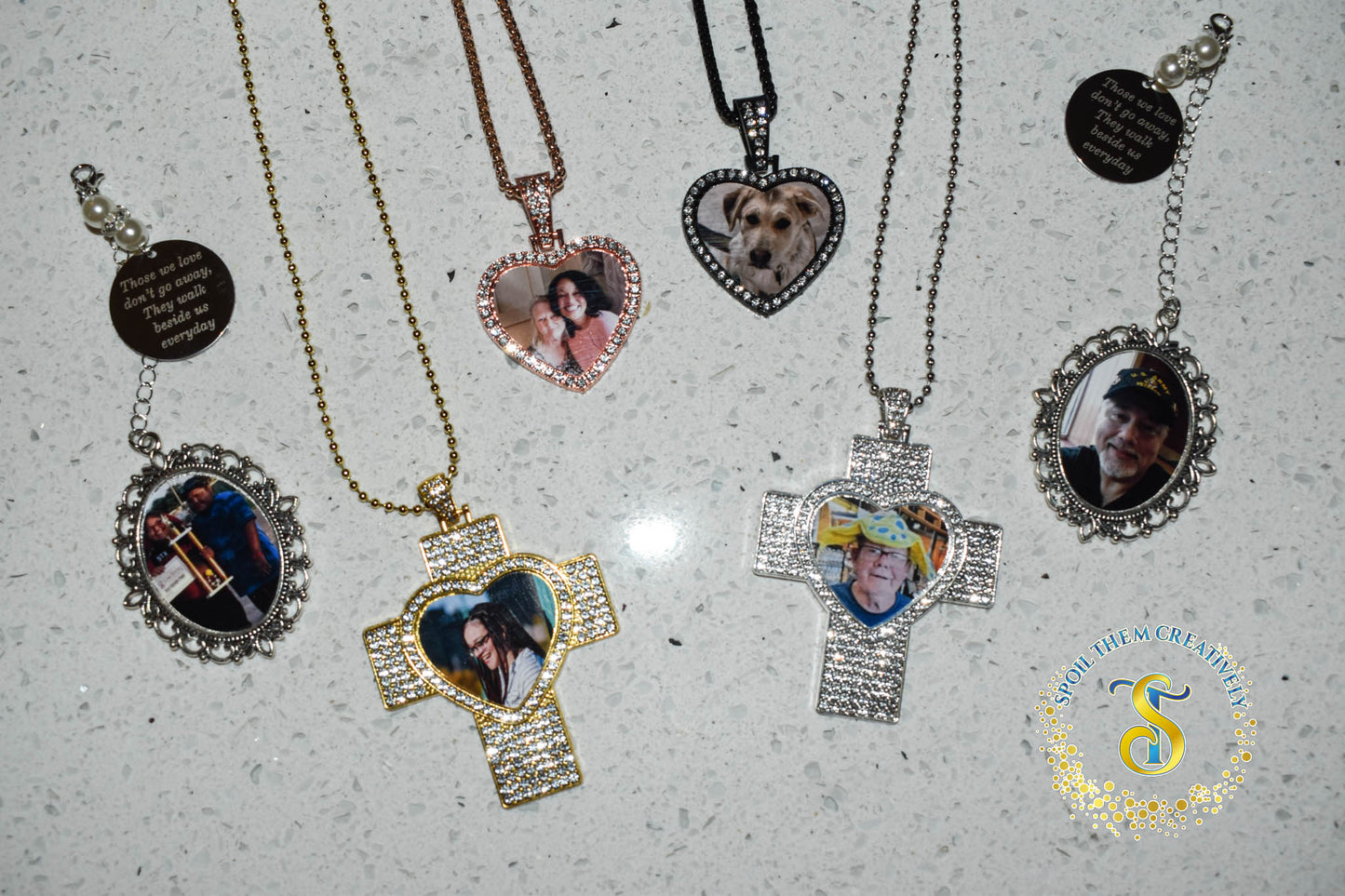 Rhinestone Heart & Cross Photo Necklace