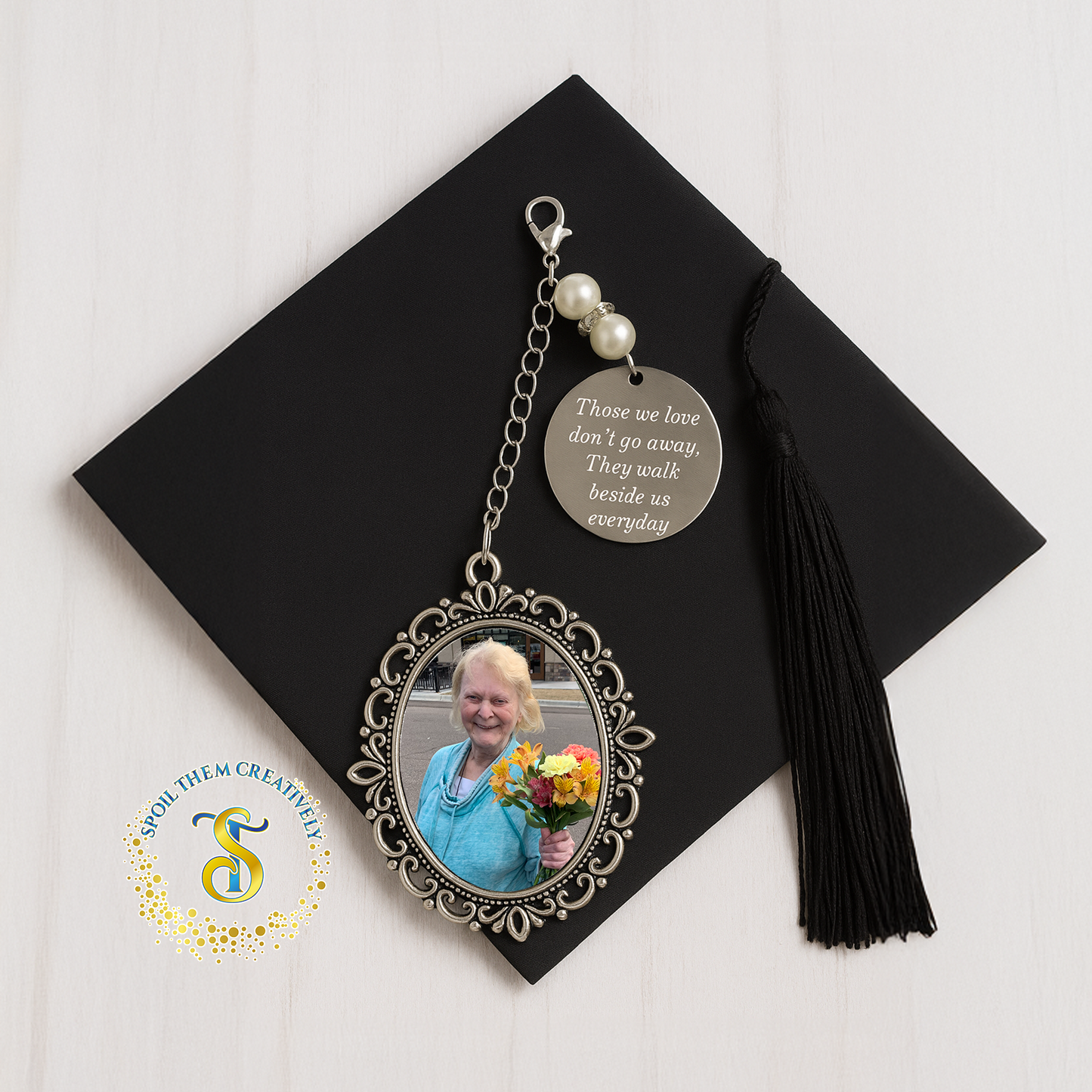 Silver Memorial Photo Charms for Graduation Cap