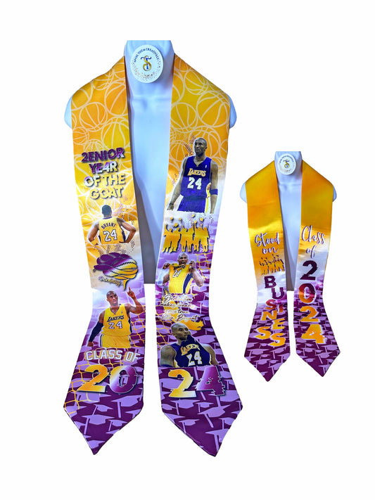 Class of 2024, Graduation Stole | Double Sided Grad Stole: Kobe and Gold, White, and Purple