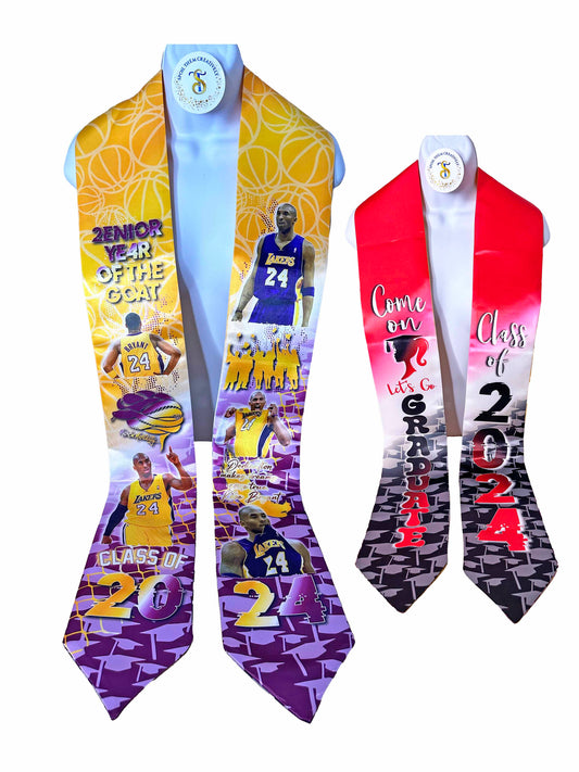 Class of 2024, Graduation Stole | Double Sided Grad Stole: Kobe and Barbie - Pink, White, and Black