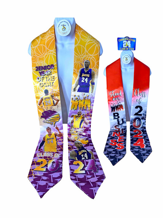 Class of 2024, Graduation Stole | Double Sided Grad Stole: Kobe and Red, White, and Black