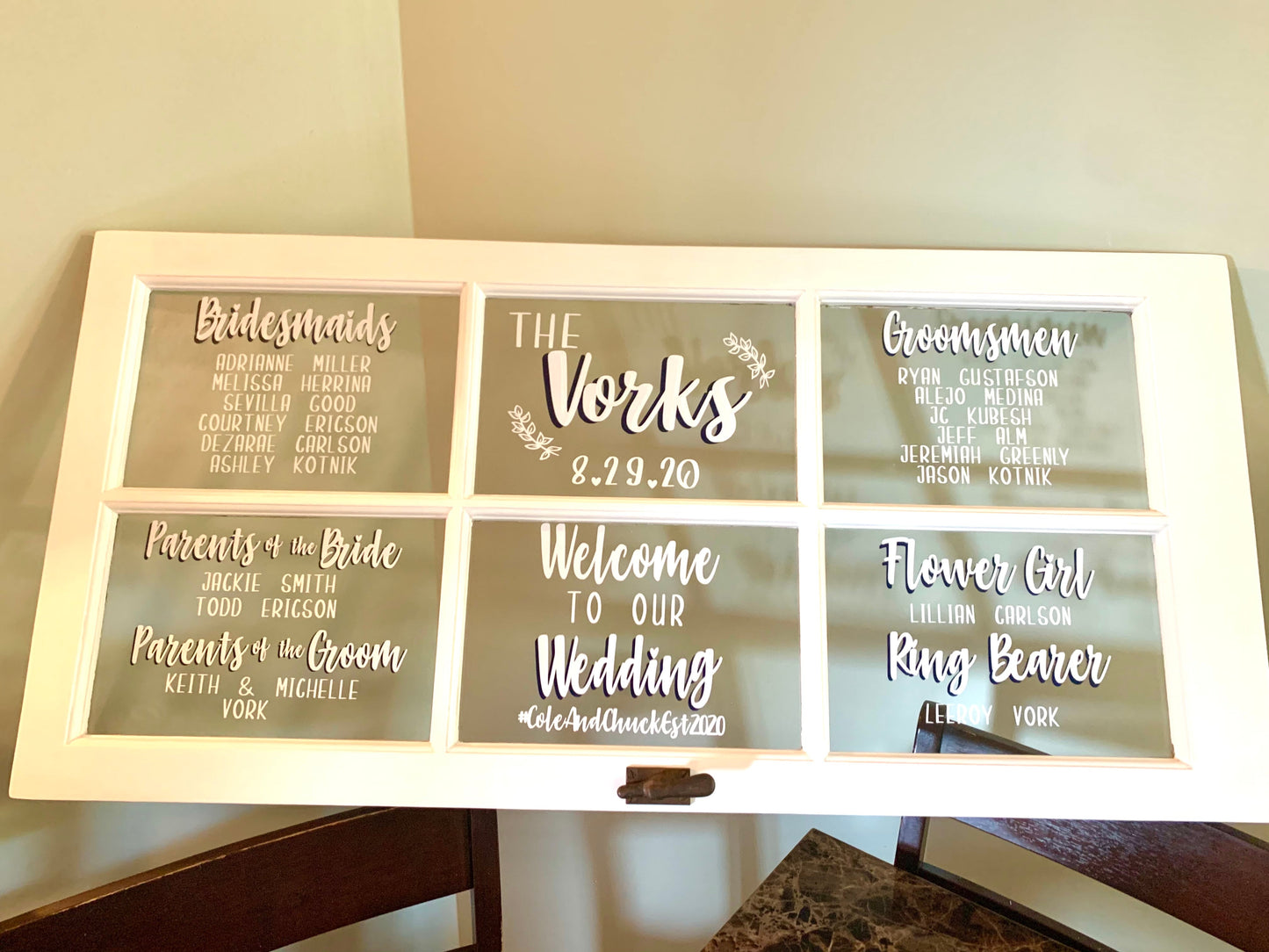 6 Pane Completed Wedding Window Display, Window Included | Wedding Window Display | For PICKUP ONLY