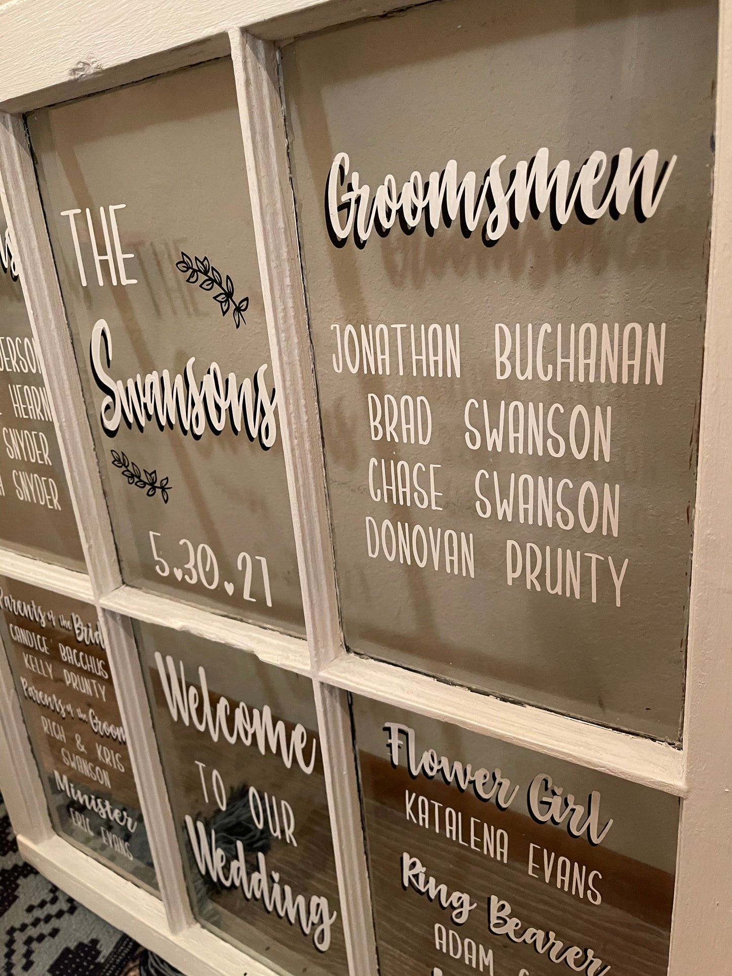 6 Pane Completed Wedding Window Display, Window Included | Wedding Window Display | For PICKUP ONLY