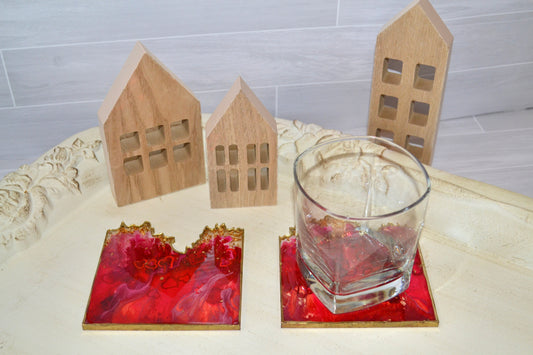 Red Heart Resin Coasters (set of 2)