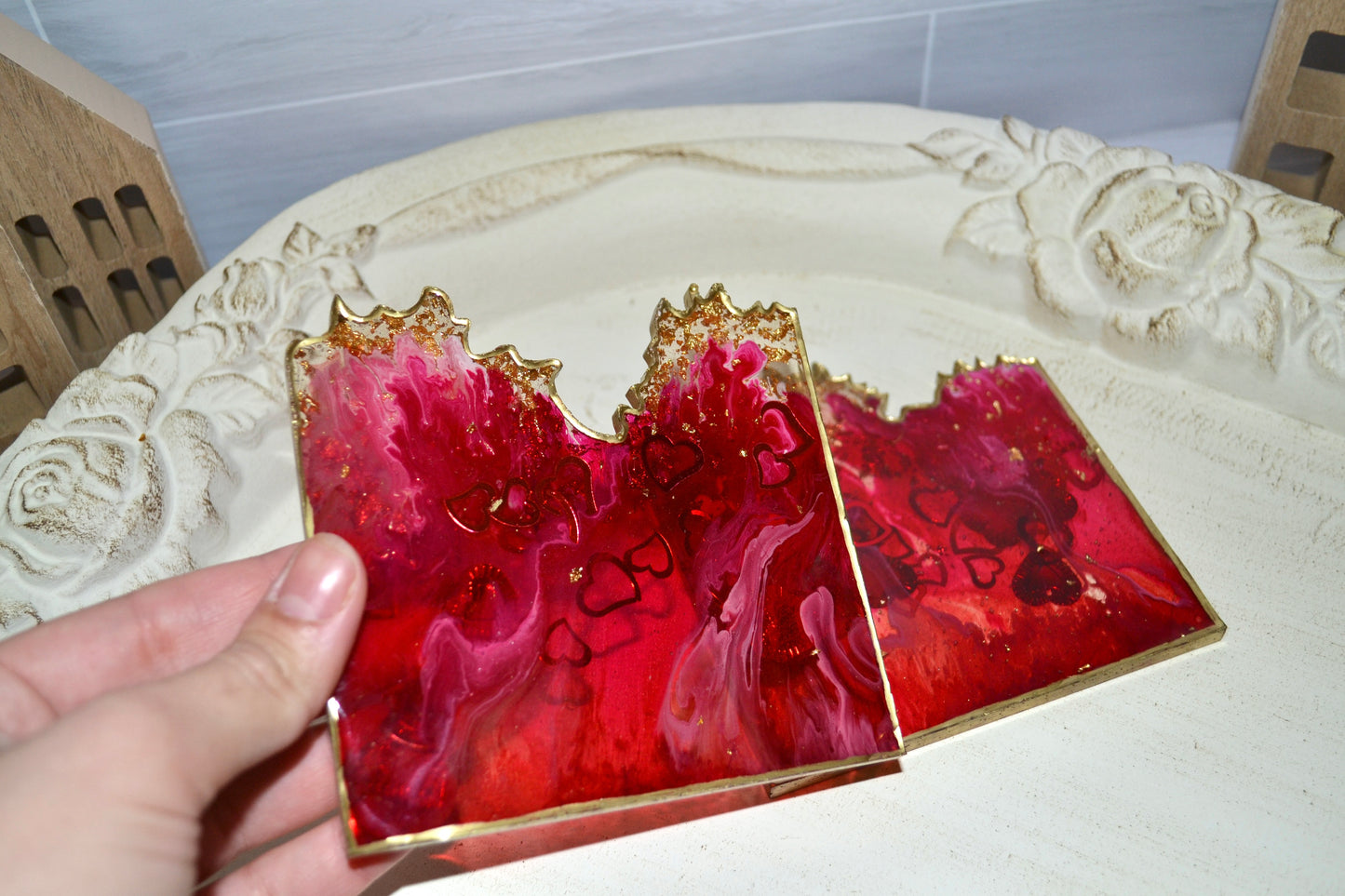 Red Heart Resin Coasters (set of 2)