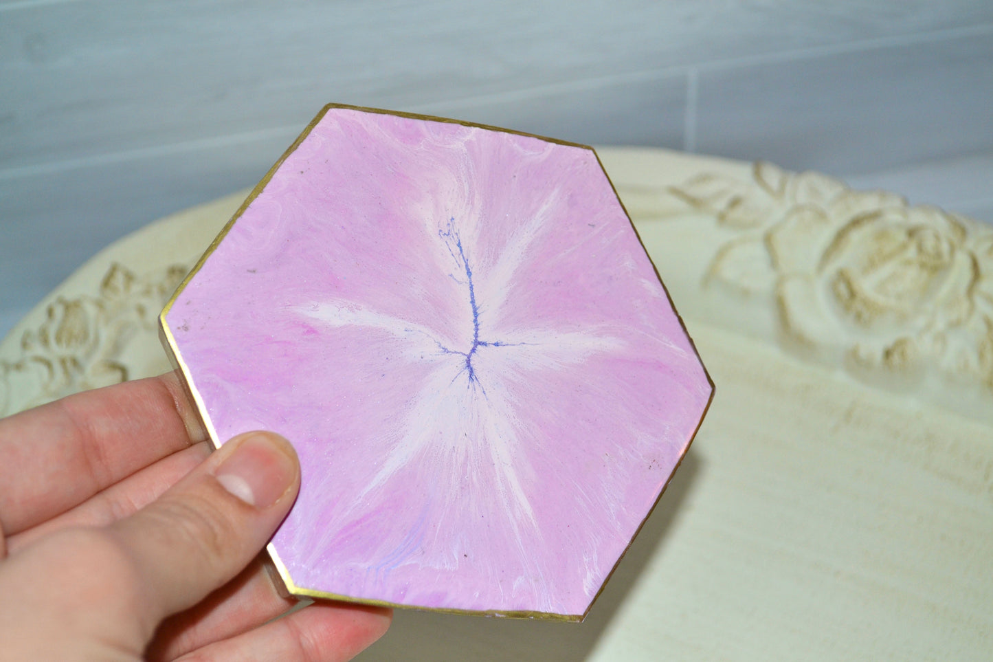 Purple and Gold Floral Trinket Tray