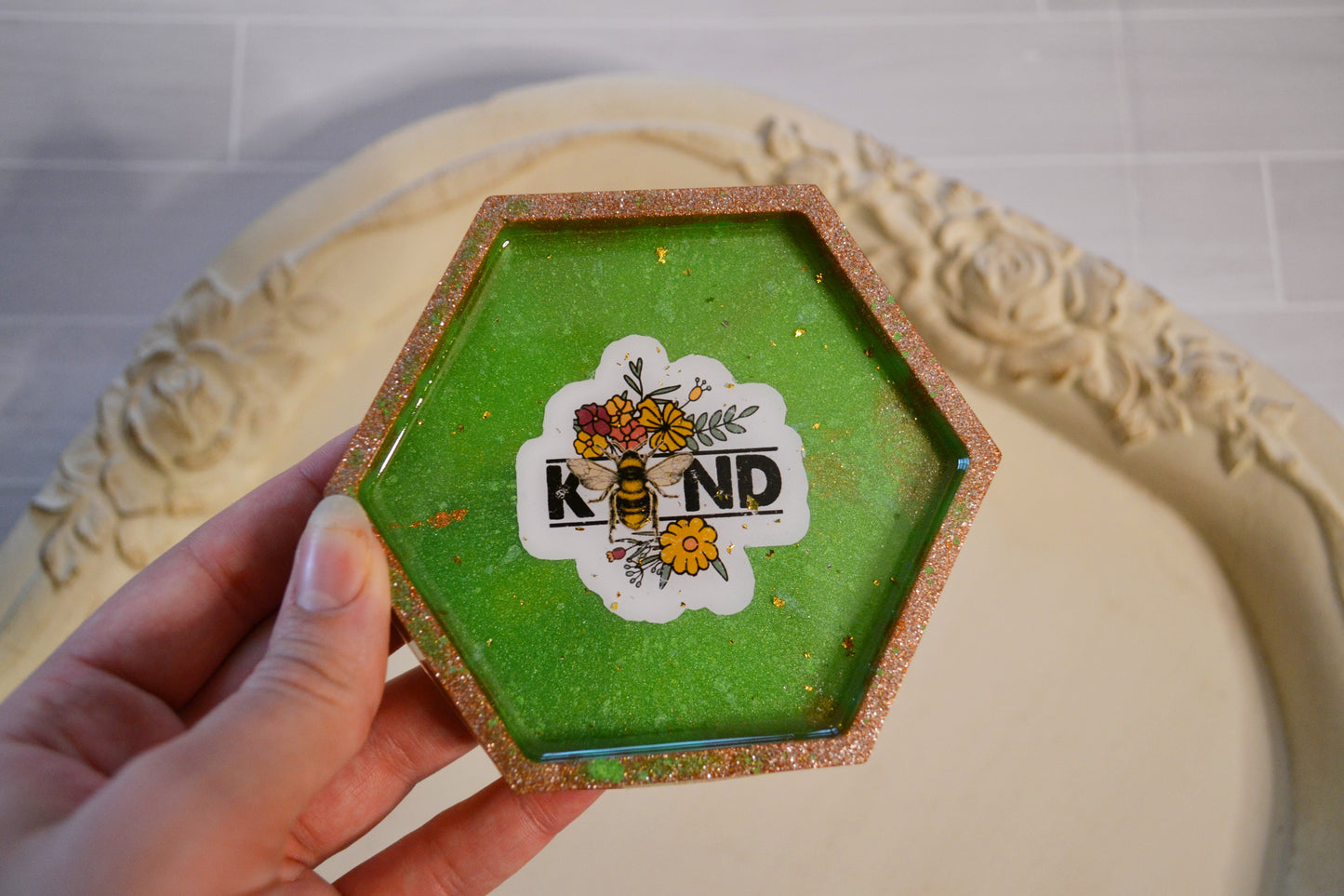 Green and Gold Maple Leaf Ashtray & Trinket Tray Set