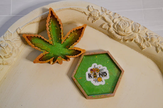 Green and Gold Maple Leaf Ashtray & Trinket Tray Set
