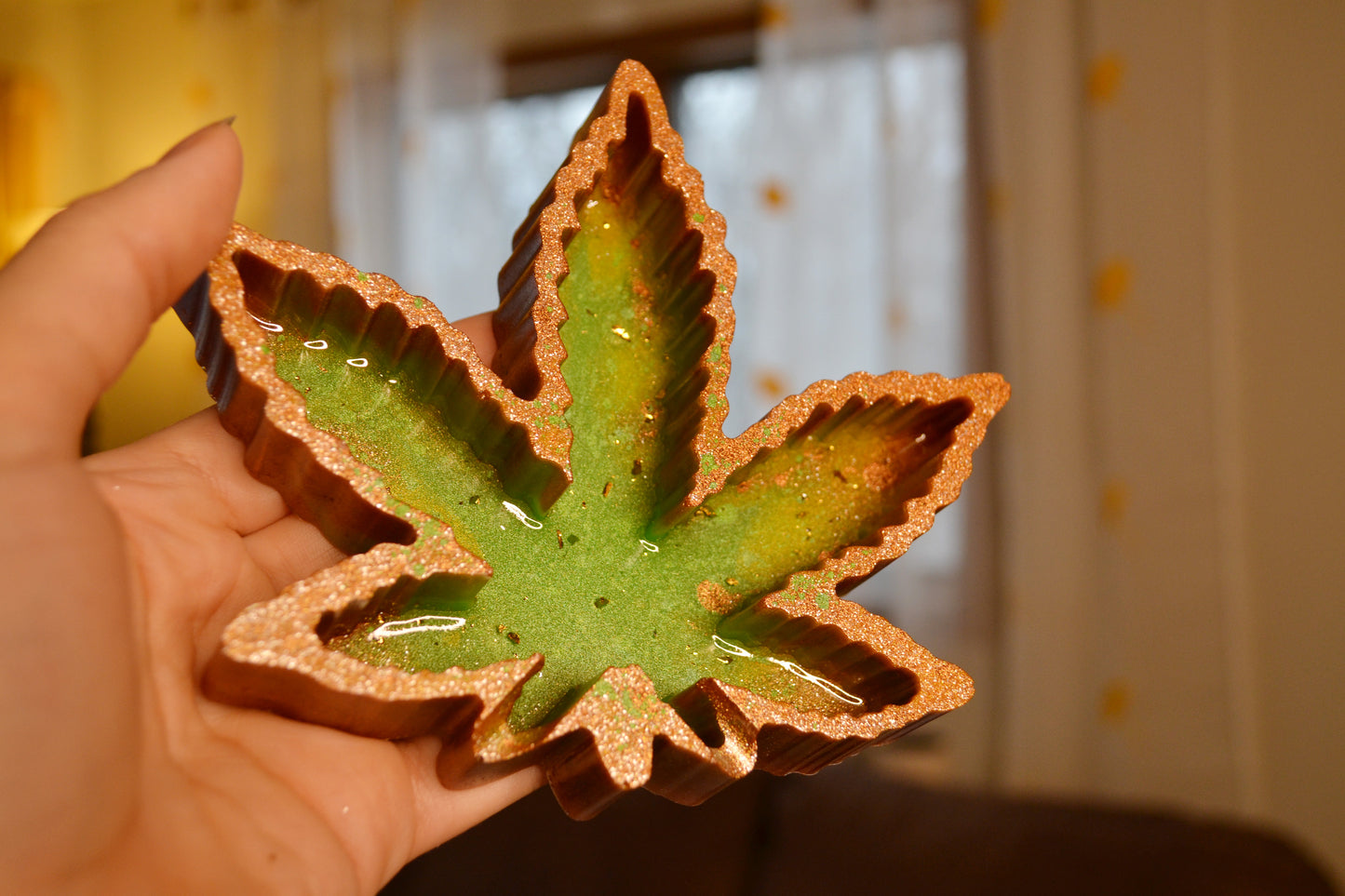 Green and Gold Maple Leaf Ashtray & Trinket Tray Set
