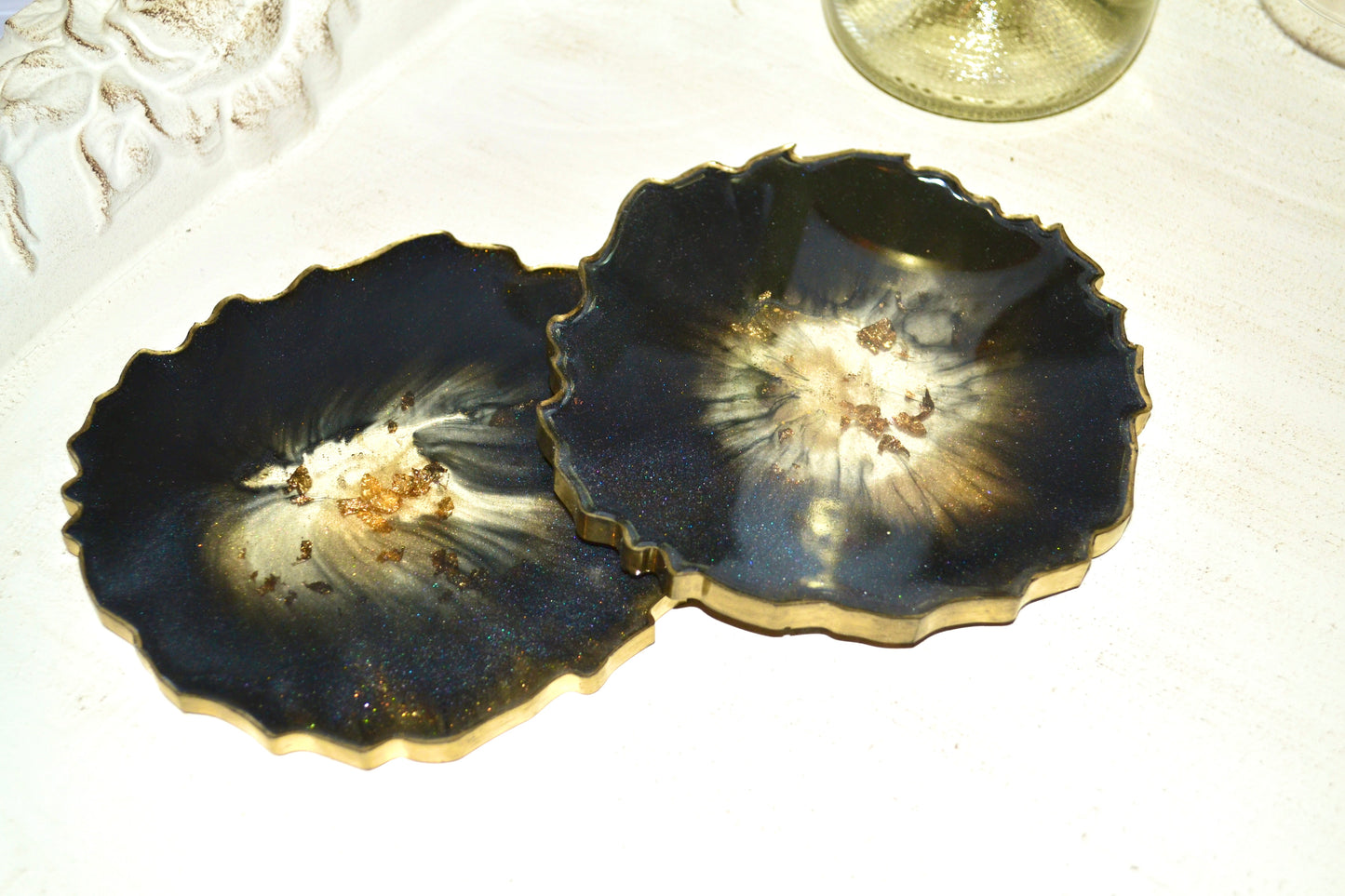 Black and Gold Wine Butler & Two Coasters Set