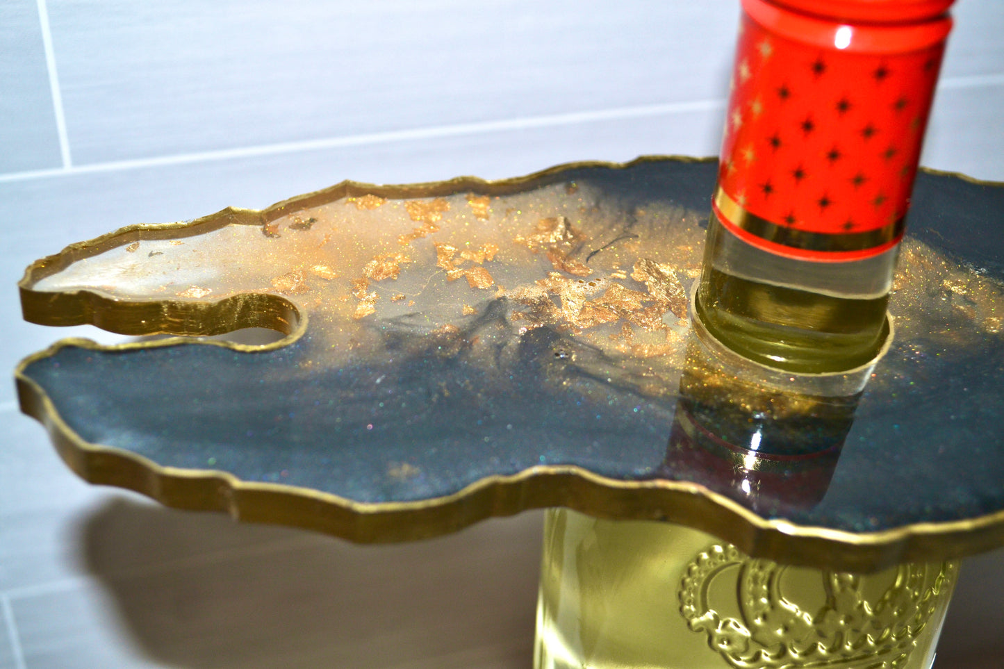 Black and Gold Wine Butler & Two Coasters Set