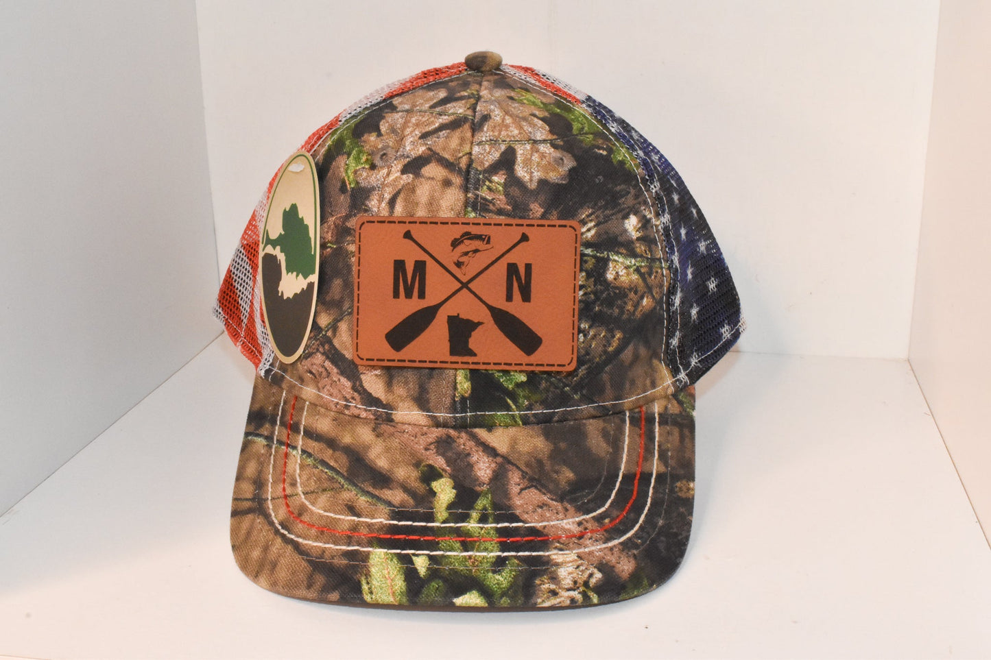 Minnesota w/ Fish and Paddles Leather Patch Hat