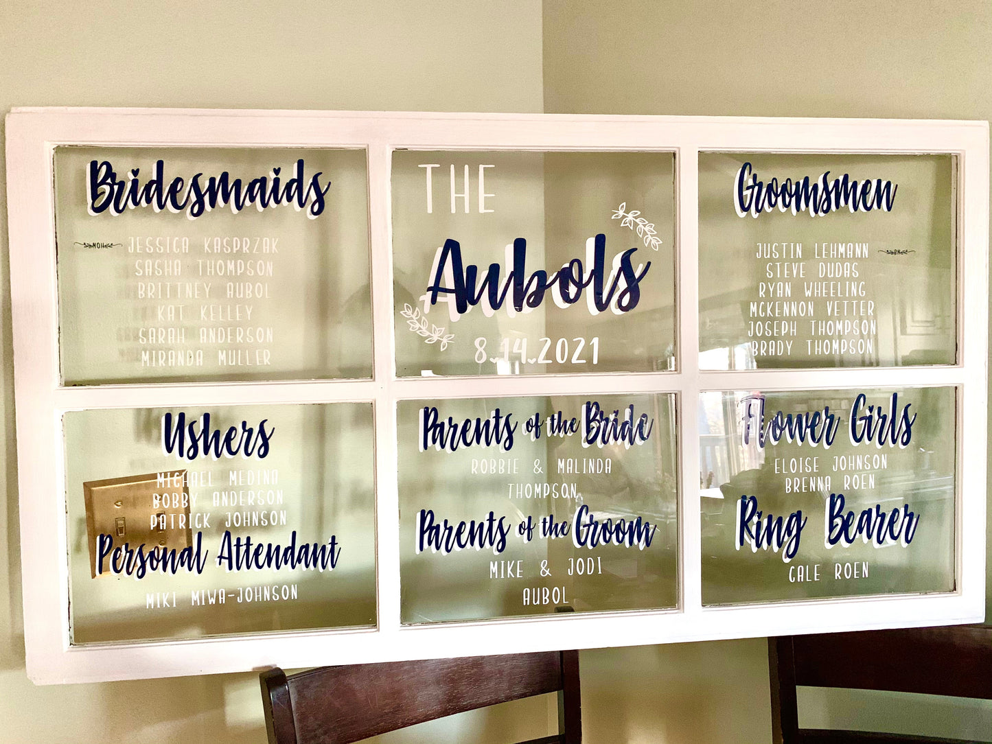 6 Pane Completed Wedding Window Display, Window Included | Wedding Window Display | For PICKUP ONLY