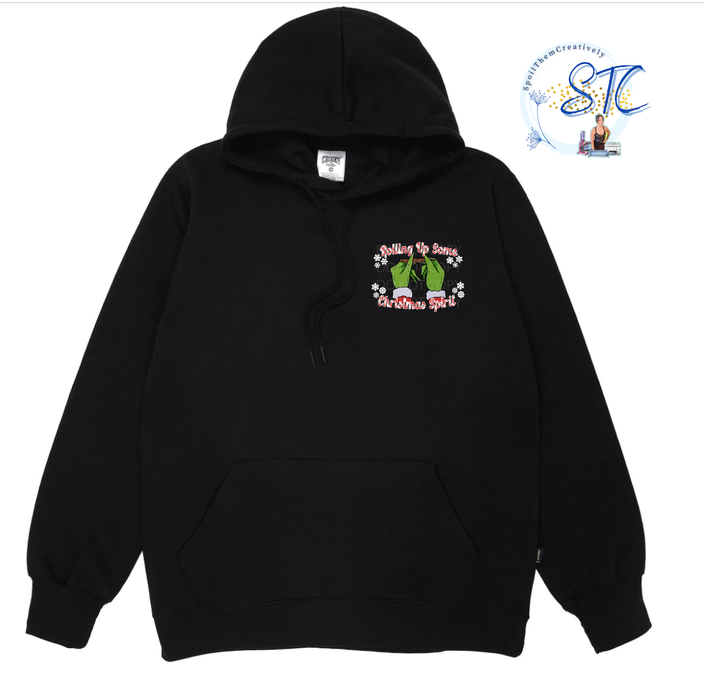 Rolling Up Some Christmas Spirit Hoodie (Pocket Design)