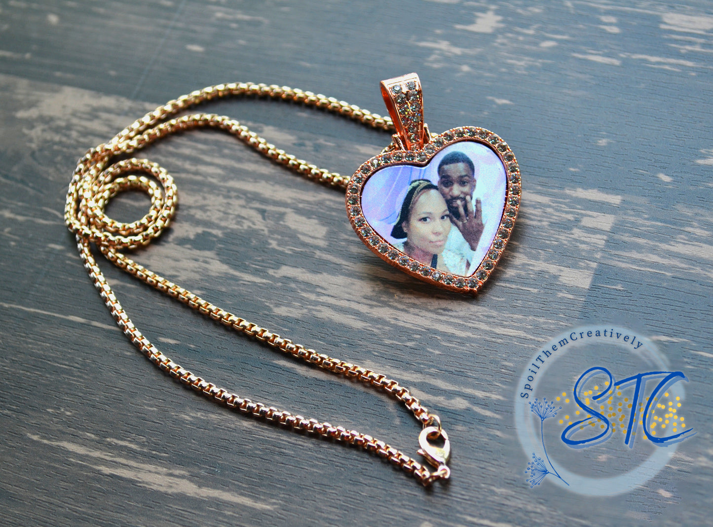 Rhinestone Heart Photo Necklace