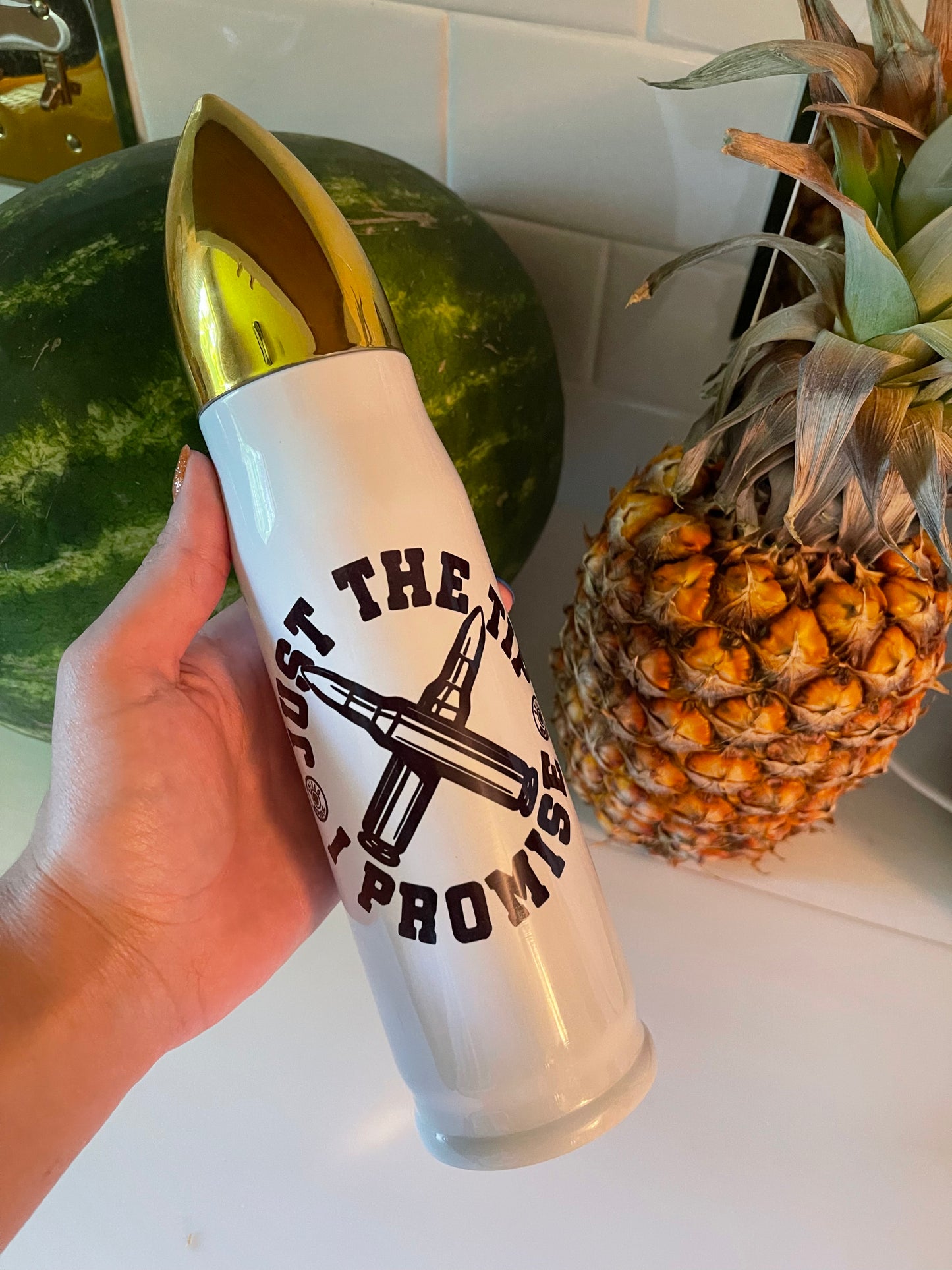 Just the Tip Tumbler | White and Gold Bullet Tumbler (17oz)