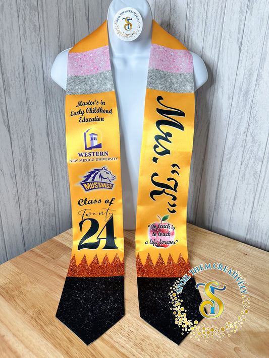 Custom graduation educator pencil stole teacher with glitter