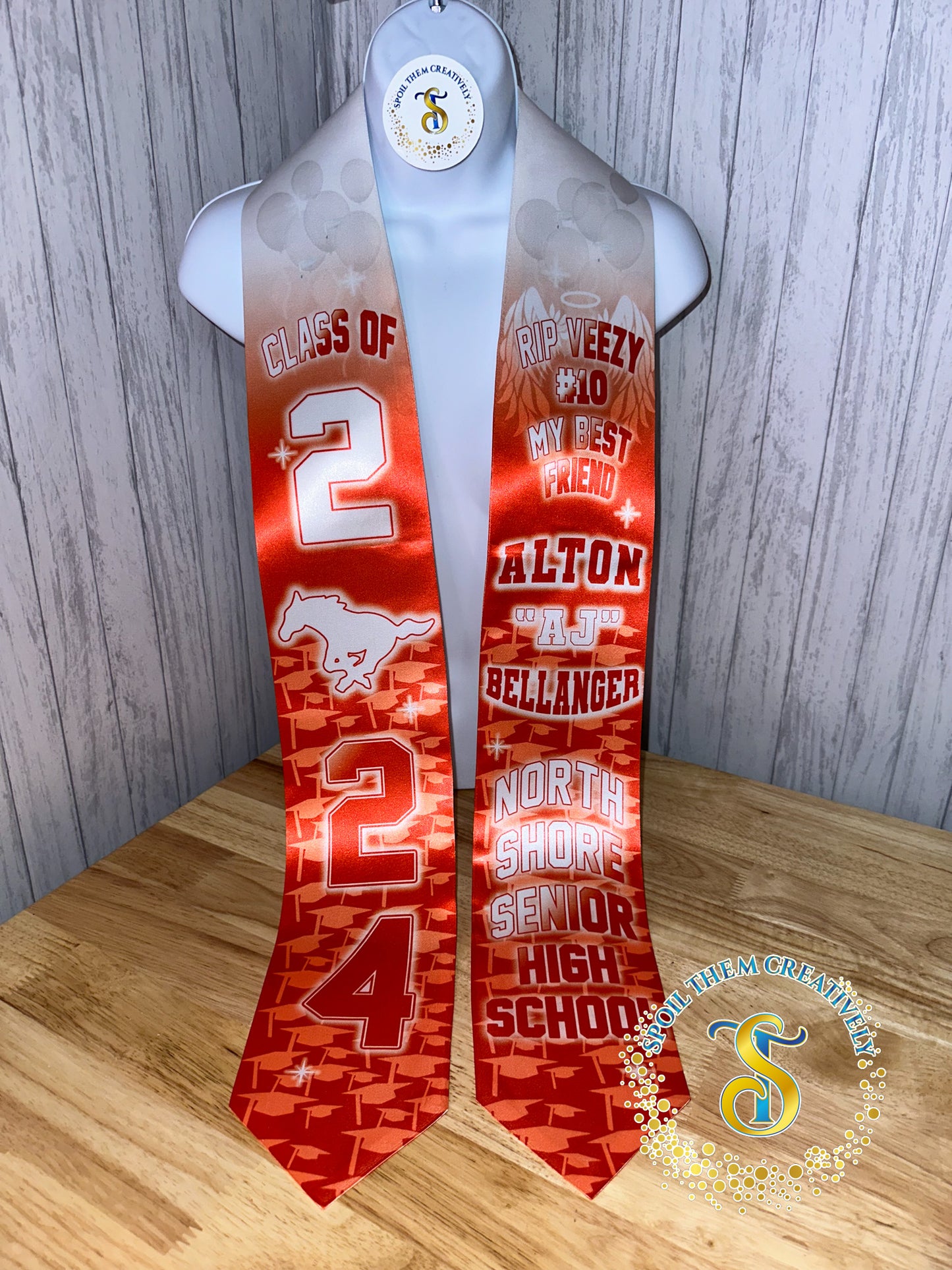Custom graduation sash stole with text and flags