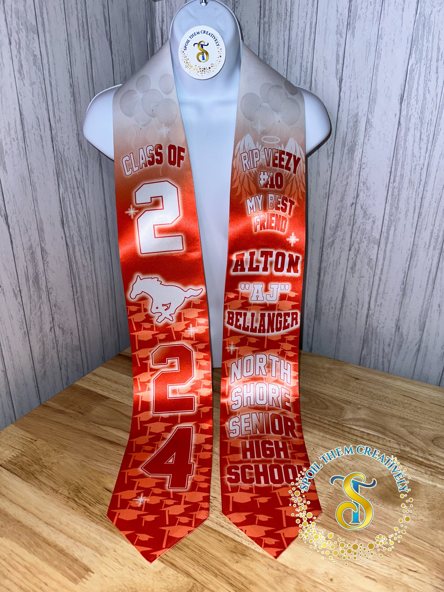 Custom graduation sash stole with text and flags