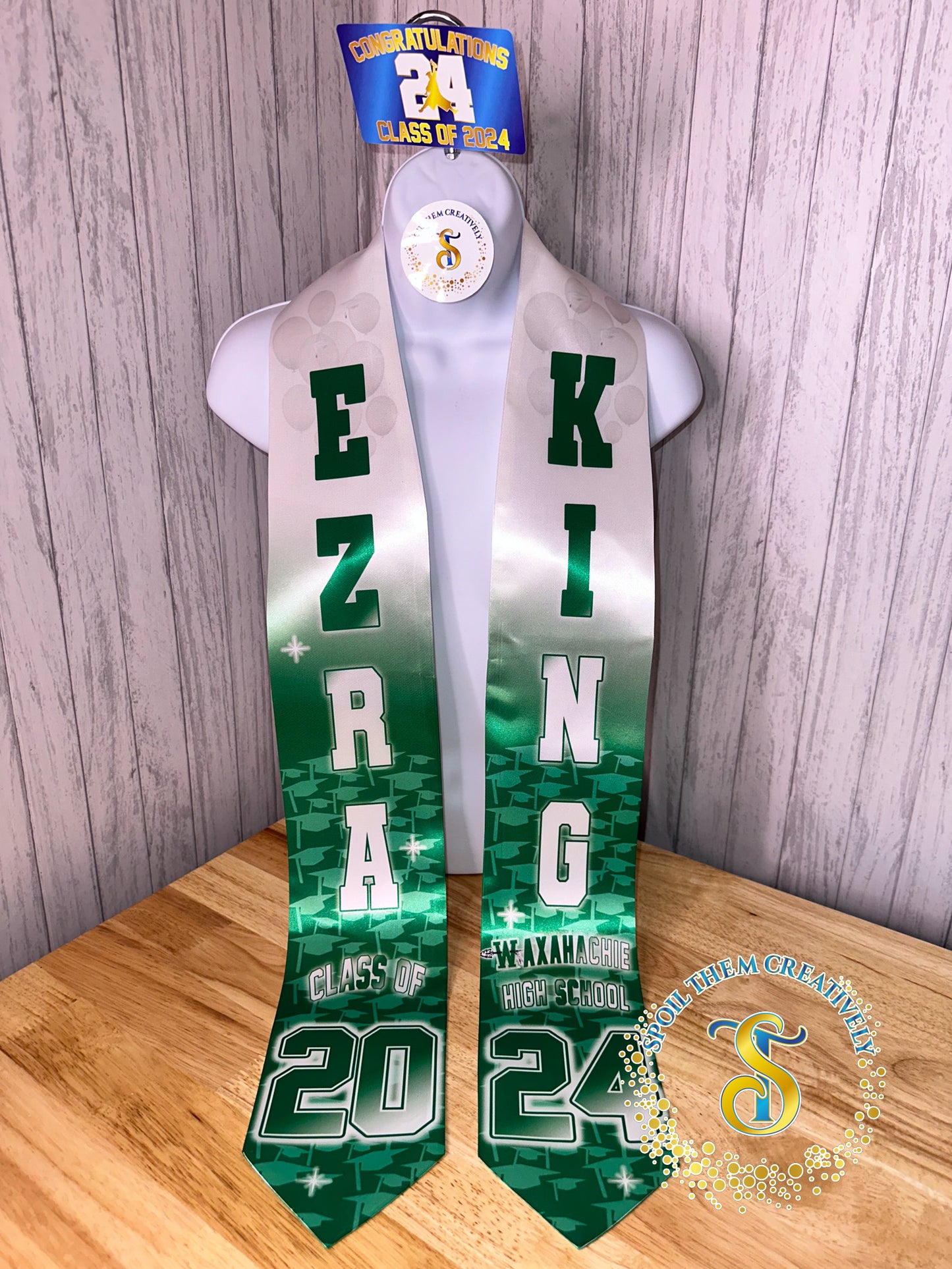 Personalized graduation sash stole with text and flags