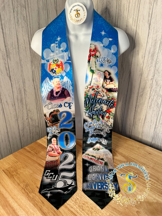 Custom graduation stole with five pictures 