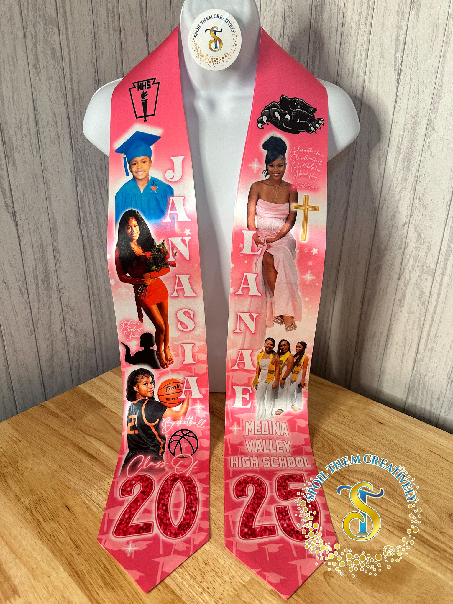 Custom graduation stole with five pictures 