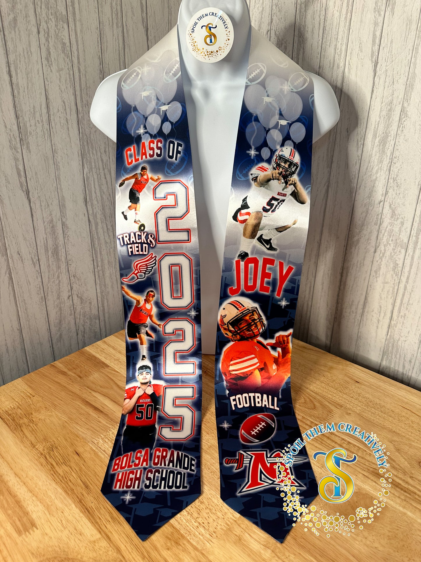 Custom graduation stole with five pictures 