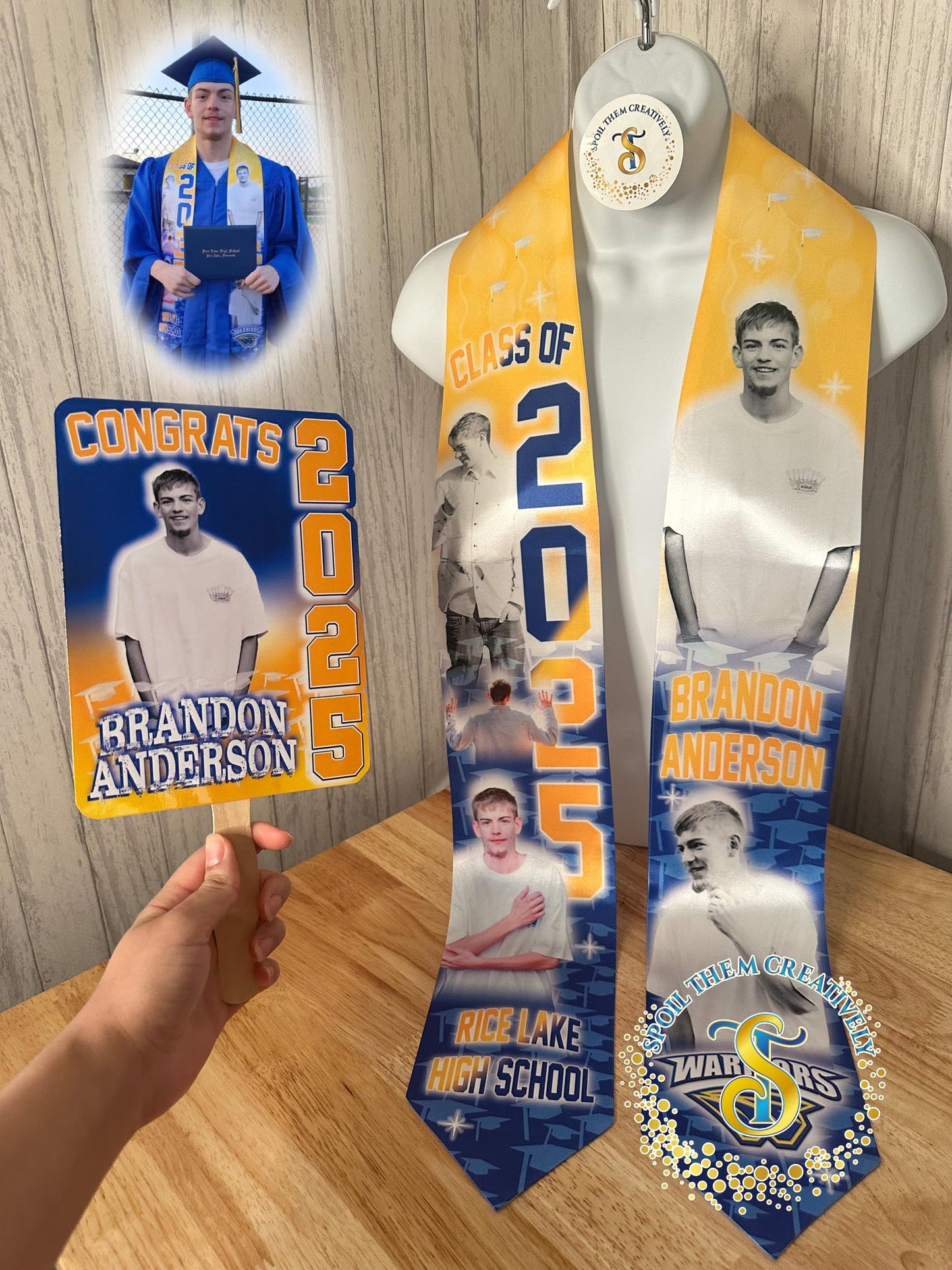 Custom graduation stole with five pictures 