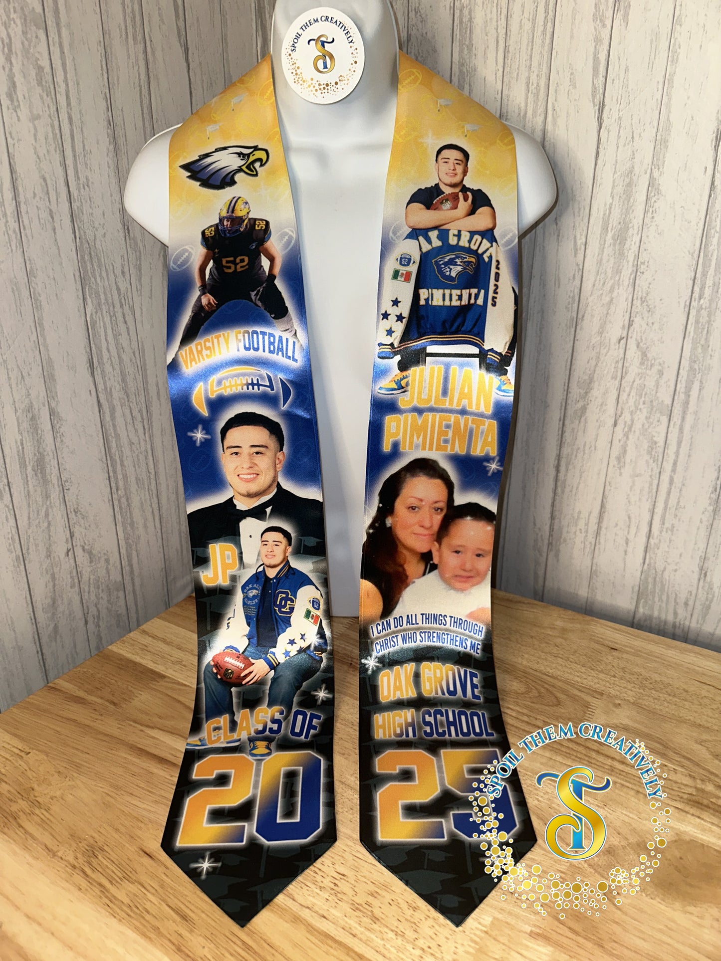 Custom graduation stole with five pictures 
