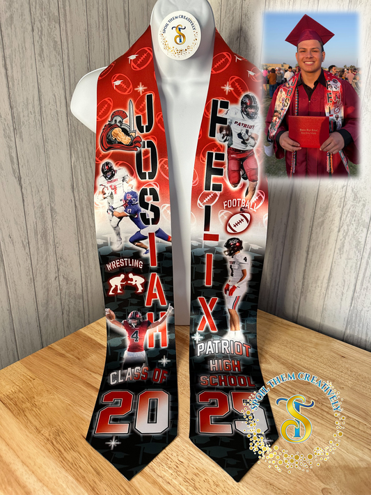 Custom graduation stole with four pictures