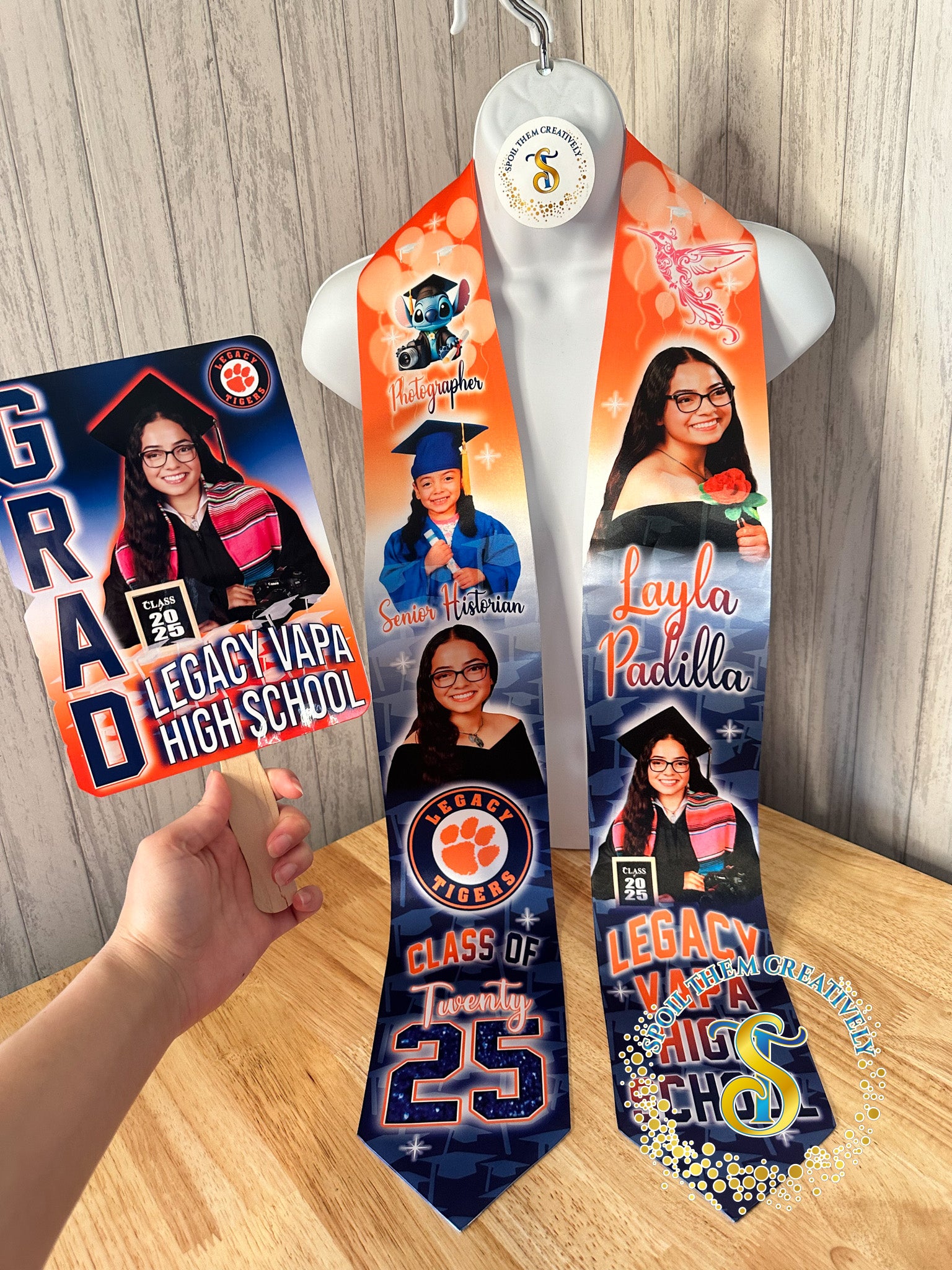 Custom graduation stole with four pictures
