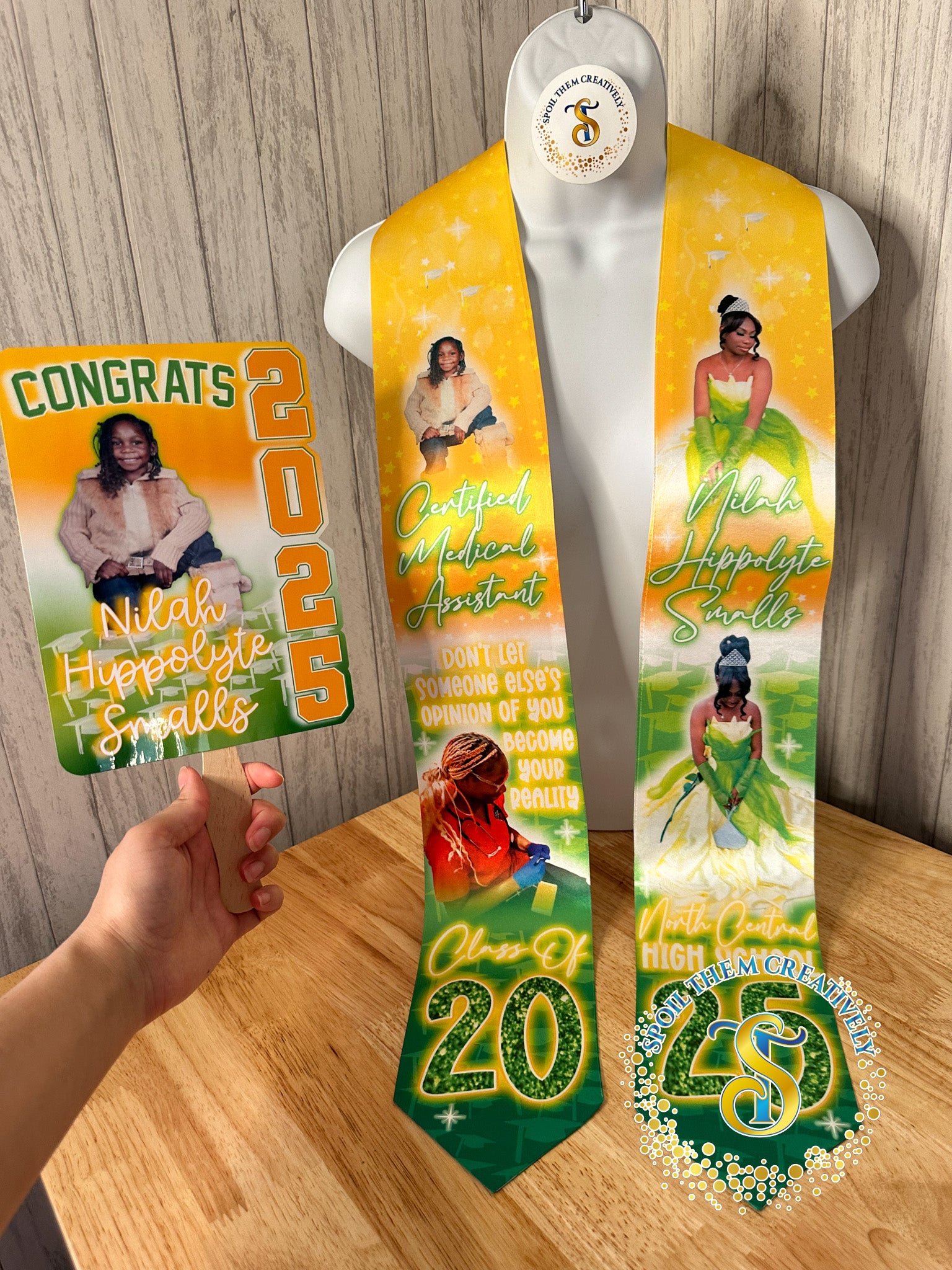 Custom graduation stole with four pictures