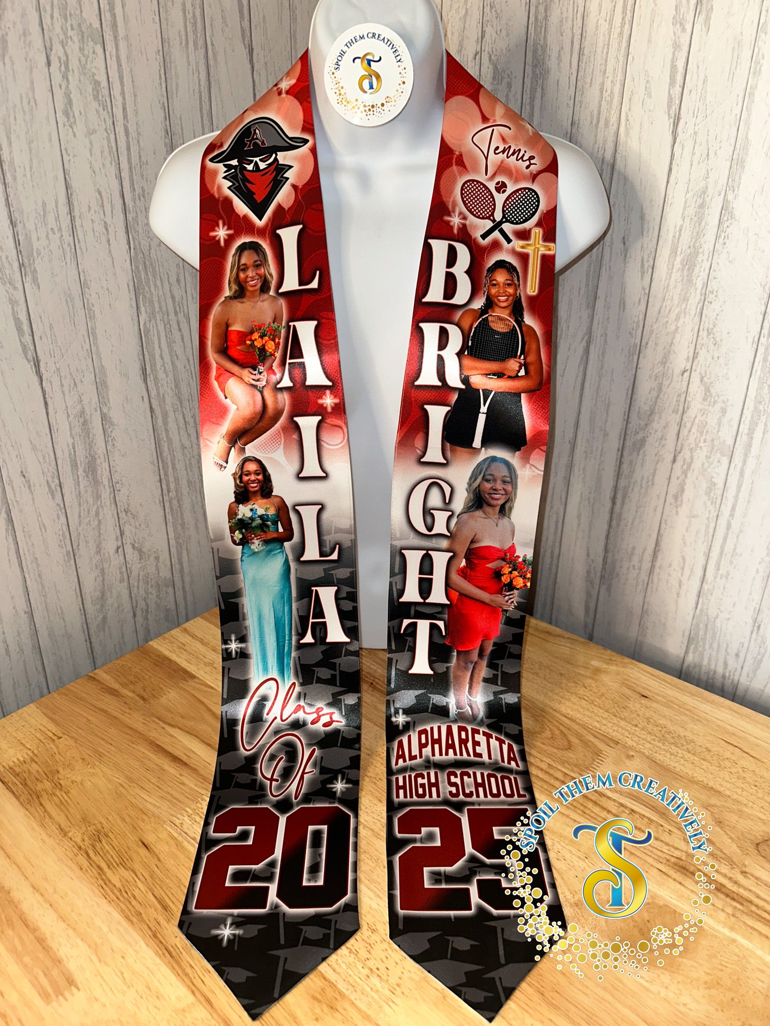 Custom graduation stole with four pictures