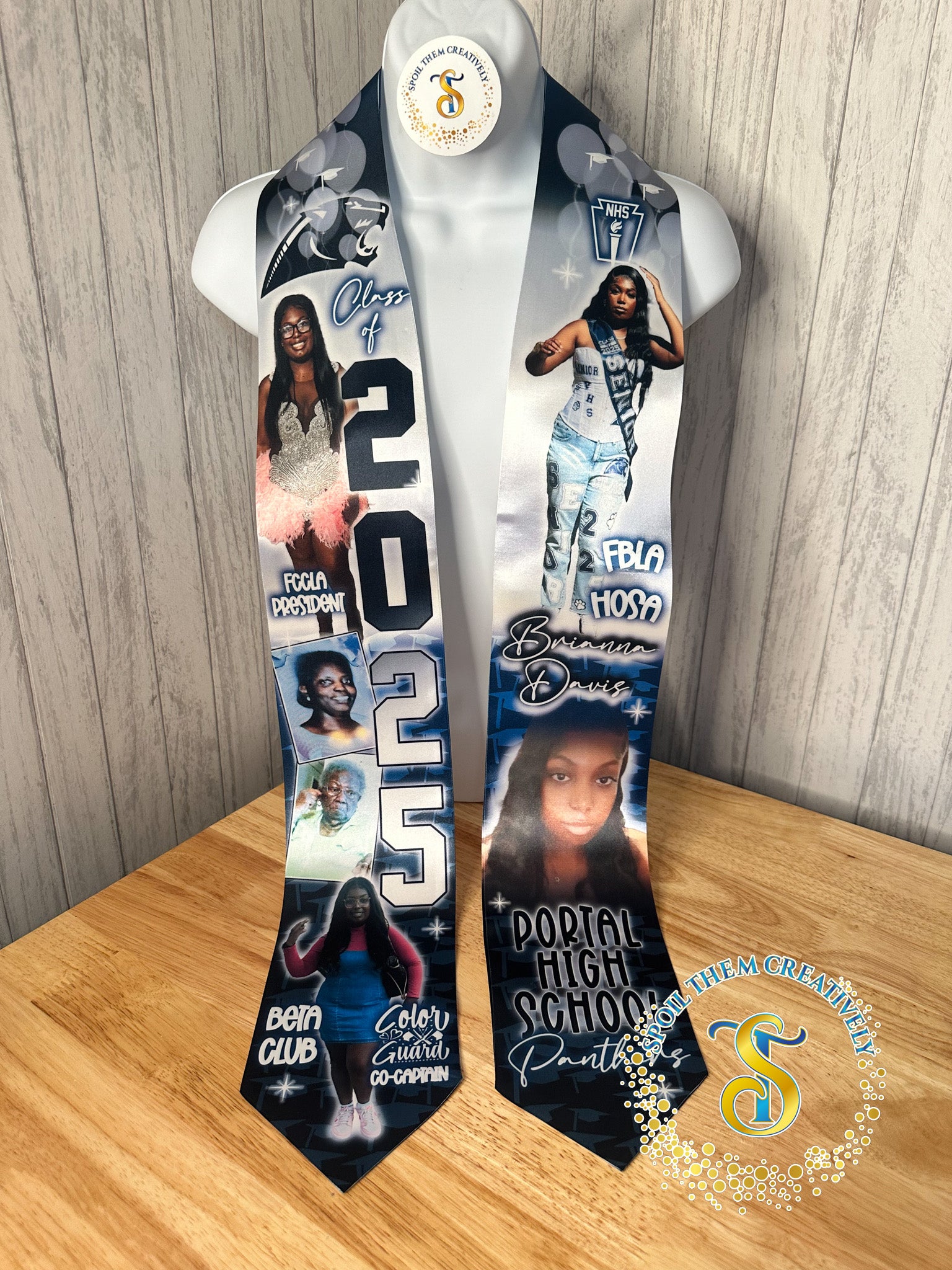 Custom graduation stole with six pictures