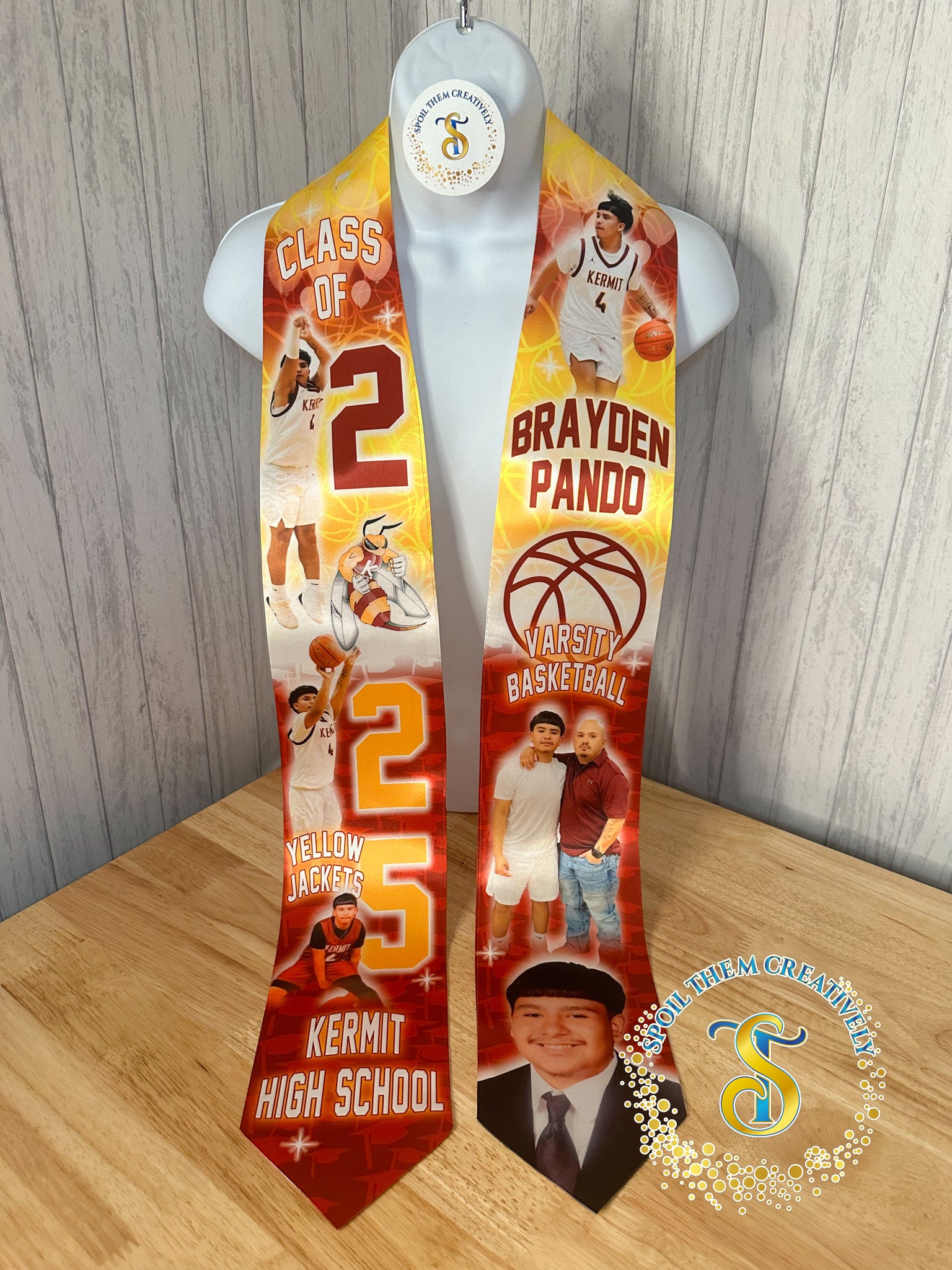 Custom graduation stole with six pictures