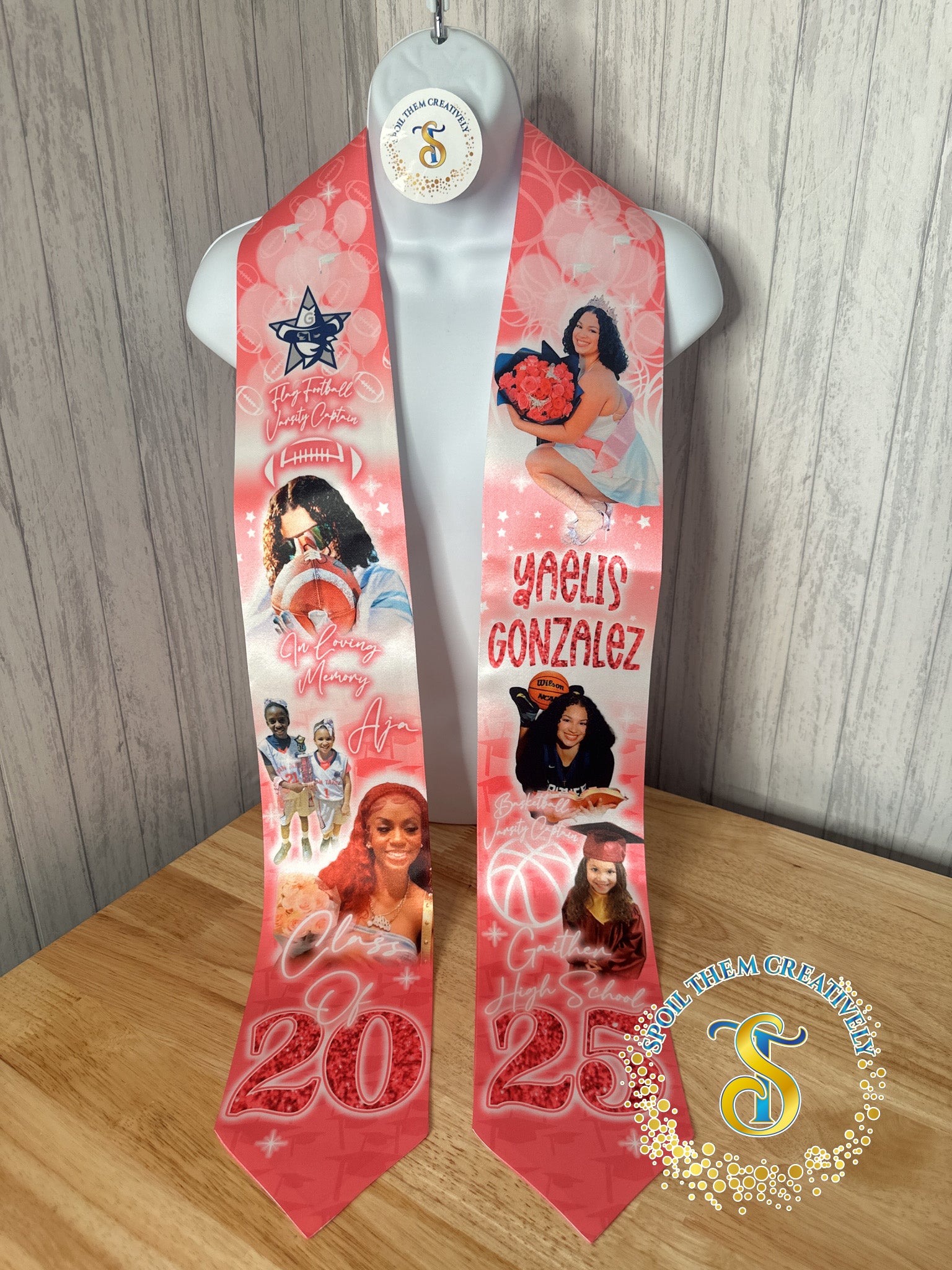Custom graduation stole with six pictures