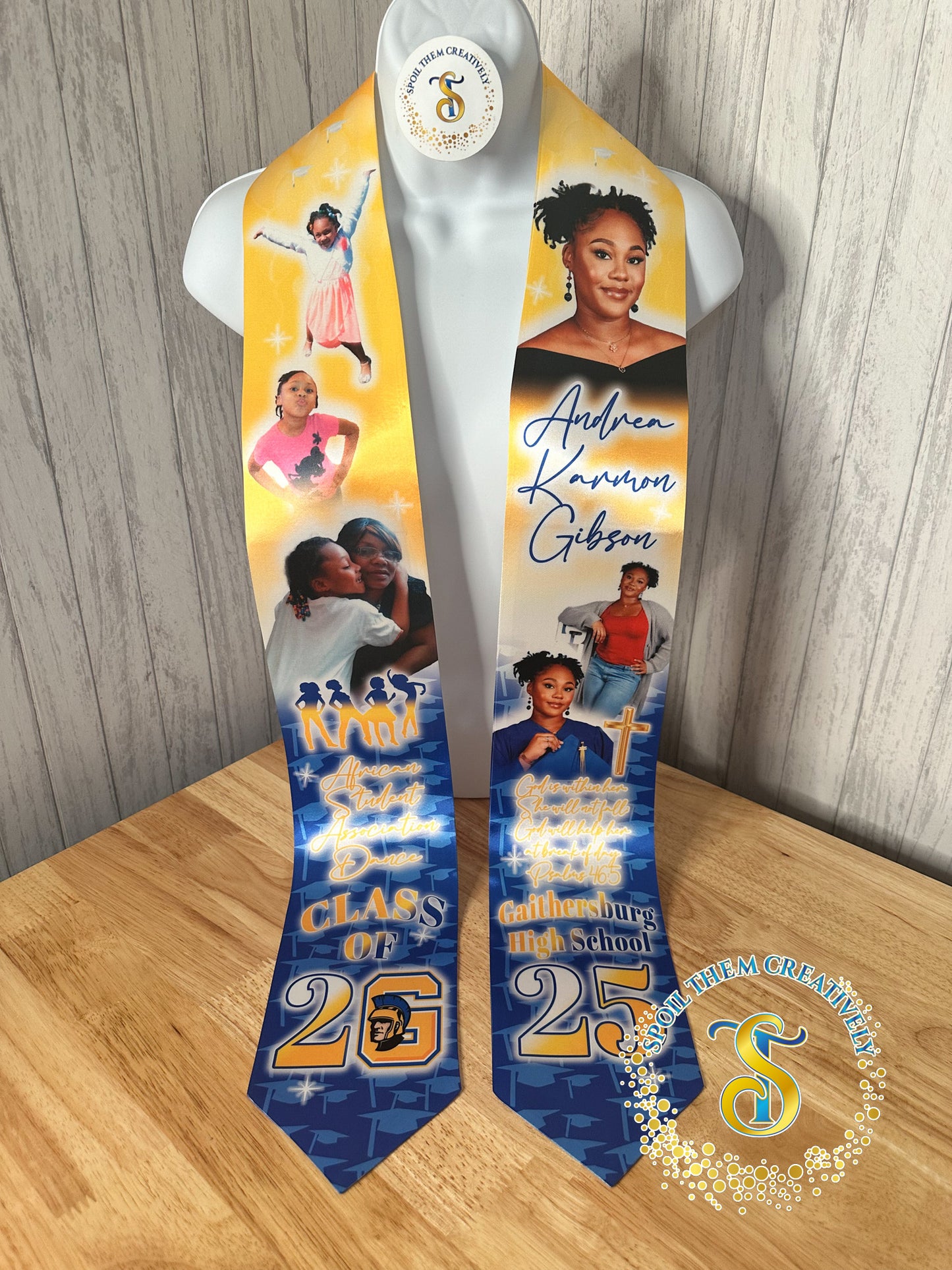 Custom graduation stole with six pictures