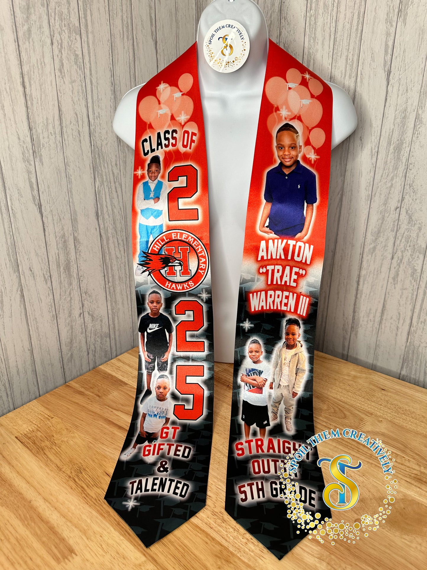 Custom graduation stole with six pictures
