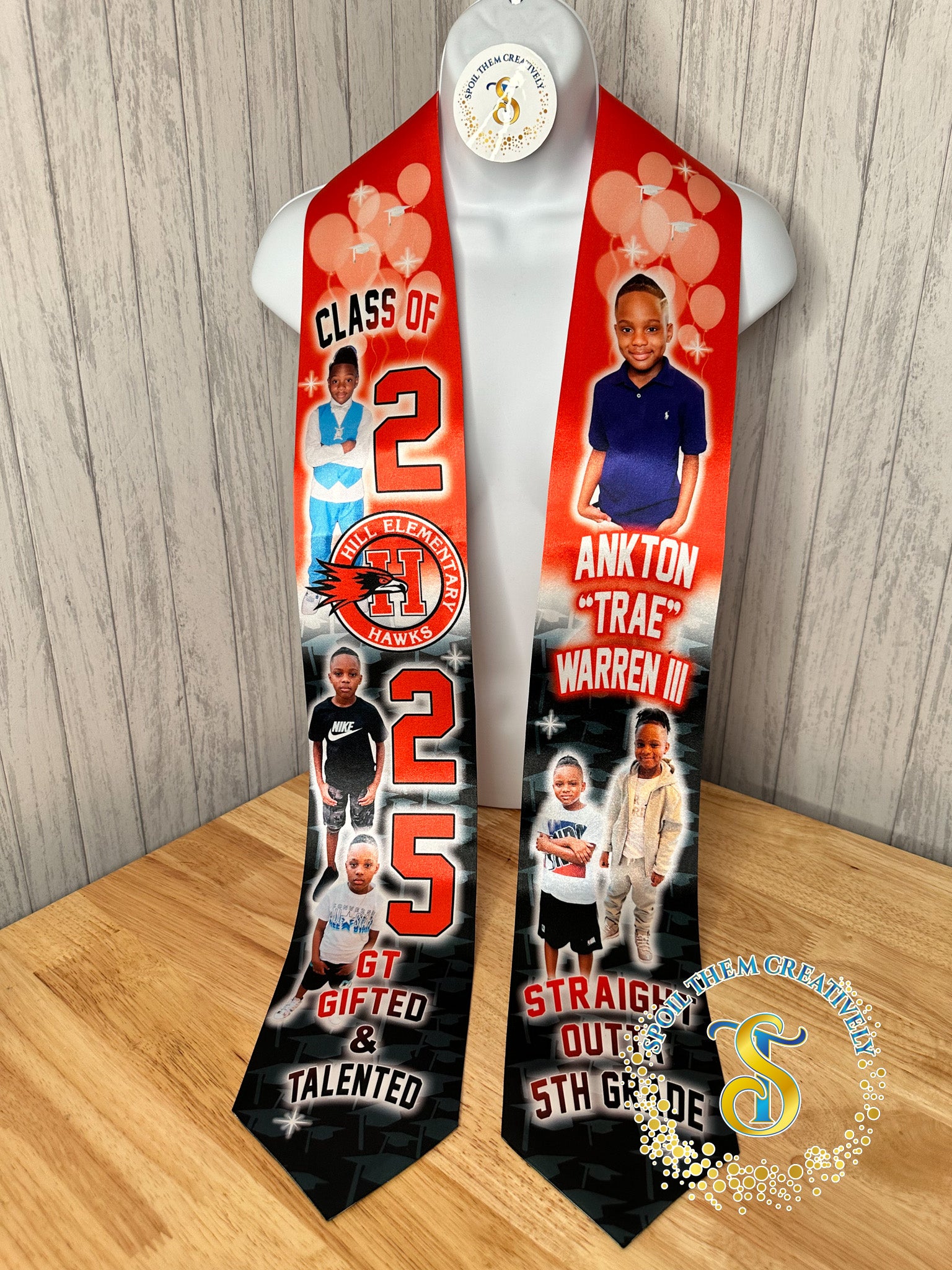 Custom graduation stole with six pictures