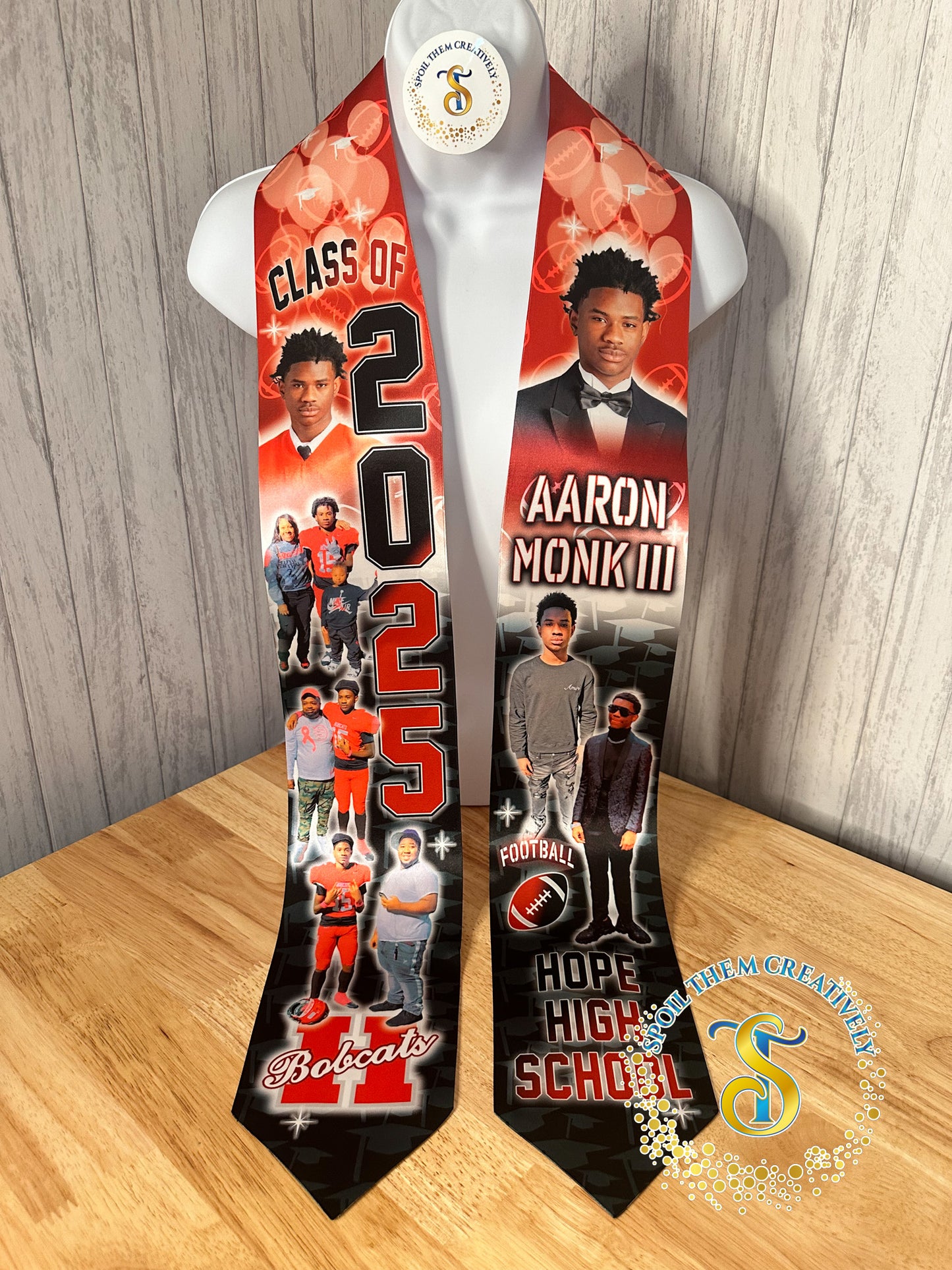 Custom graduation stole with six pictures