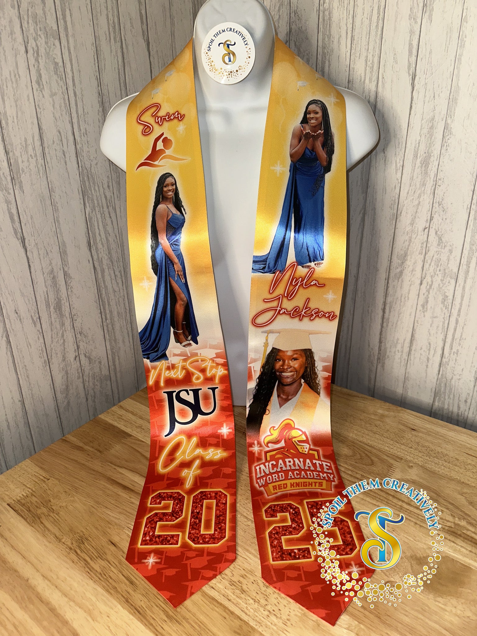 Custom graduation stole with three pictures