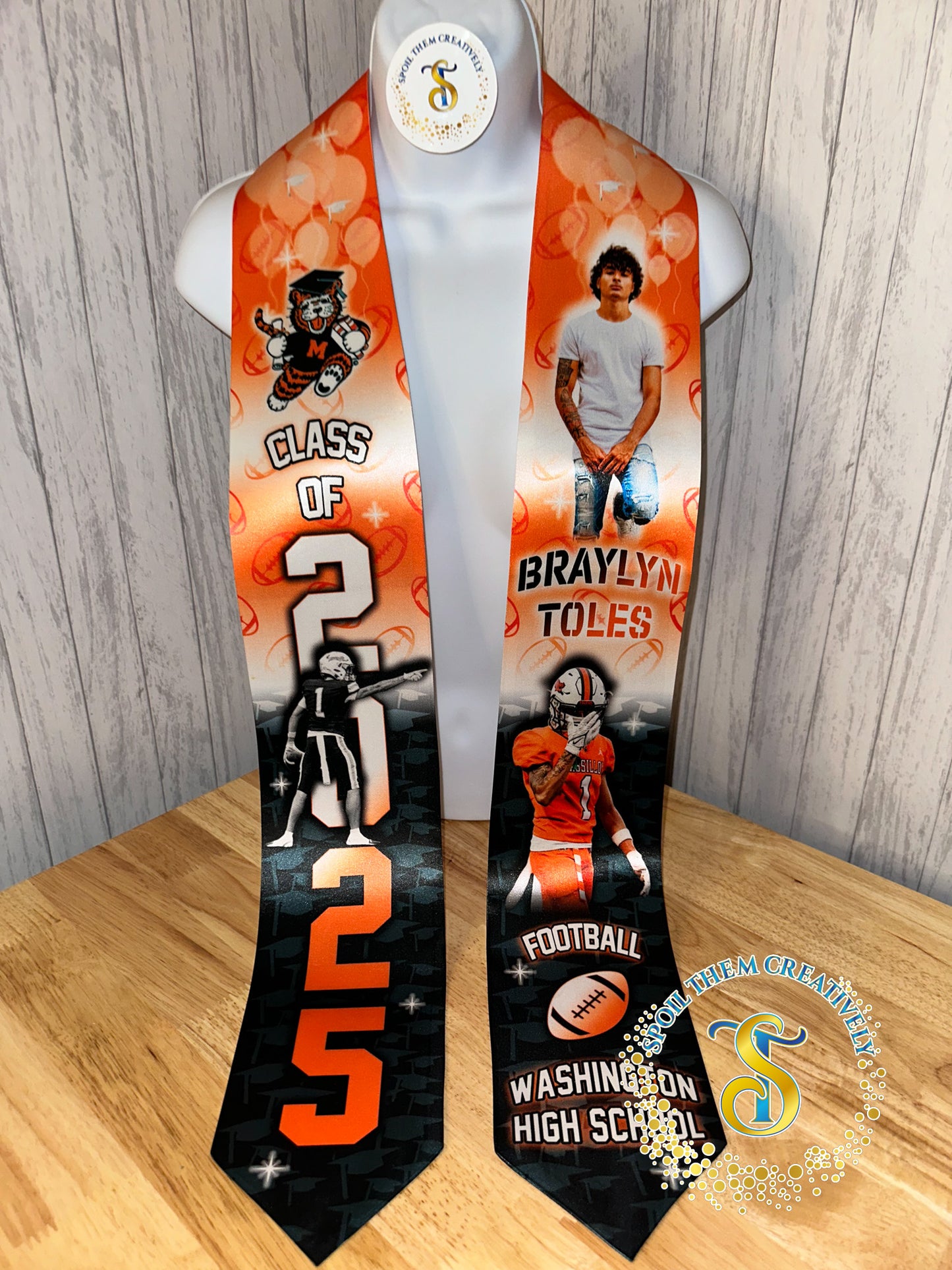 Custom graduation stole with three pictures