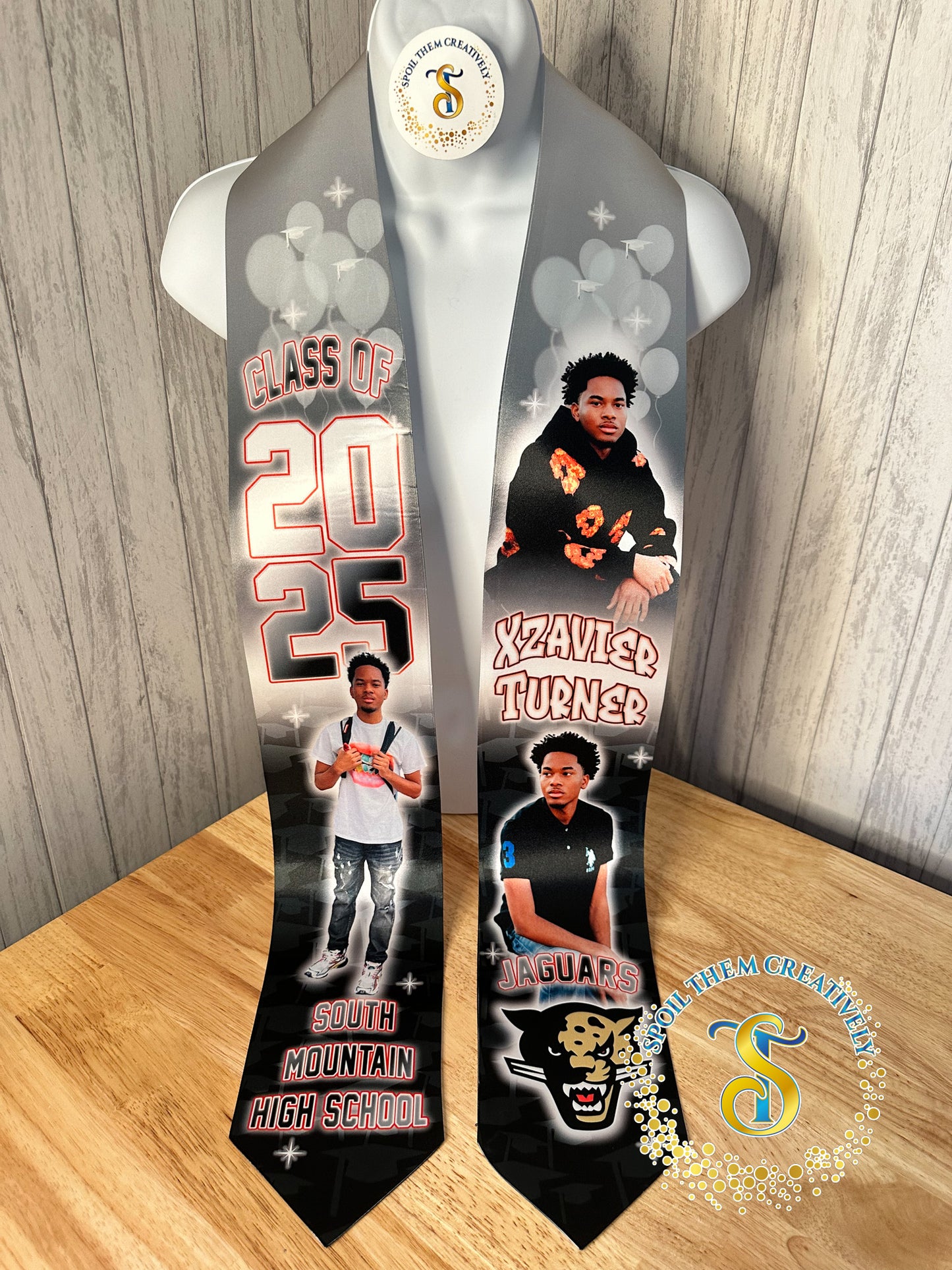 Custom graduation stole with three pictures