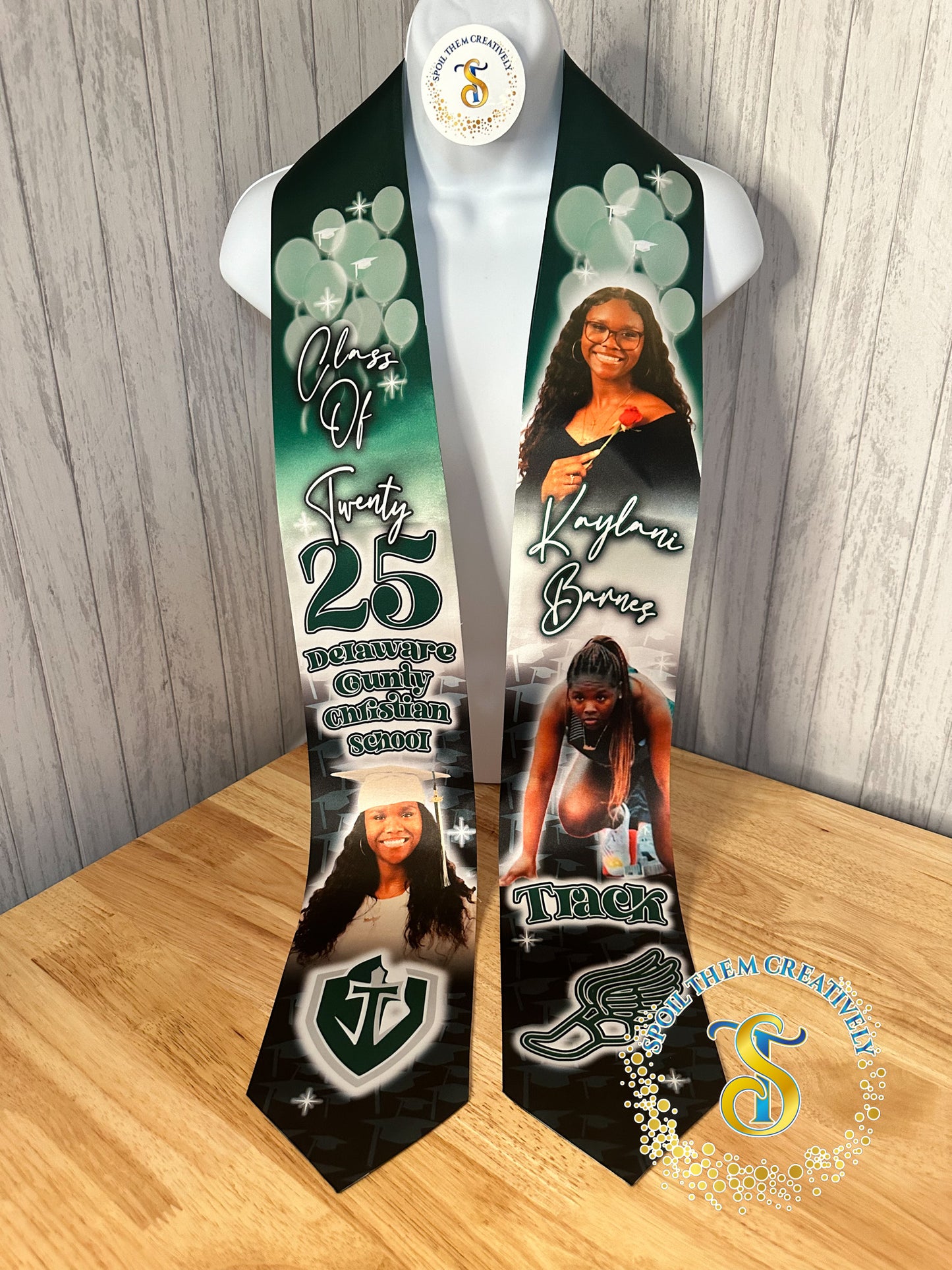 Custom graduation stole with three pictures