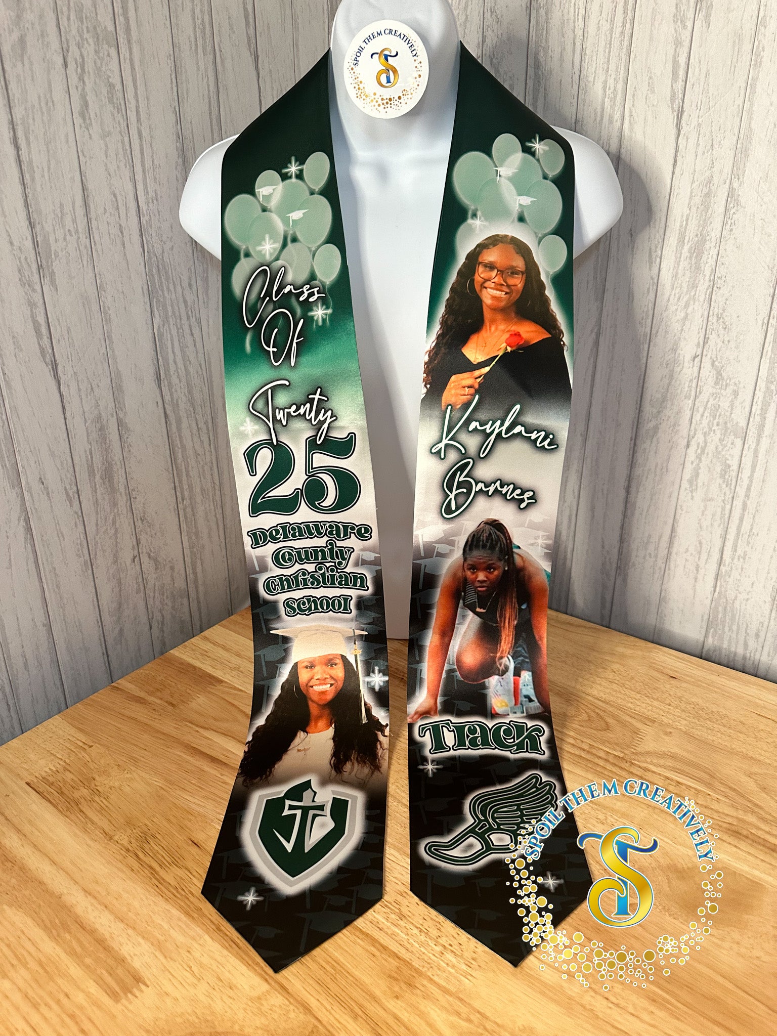 Custom graduation stole with three pictures