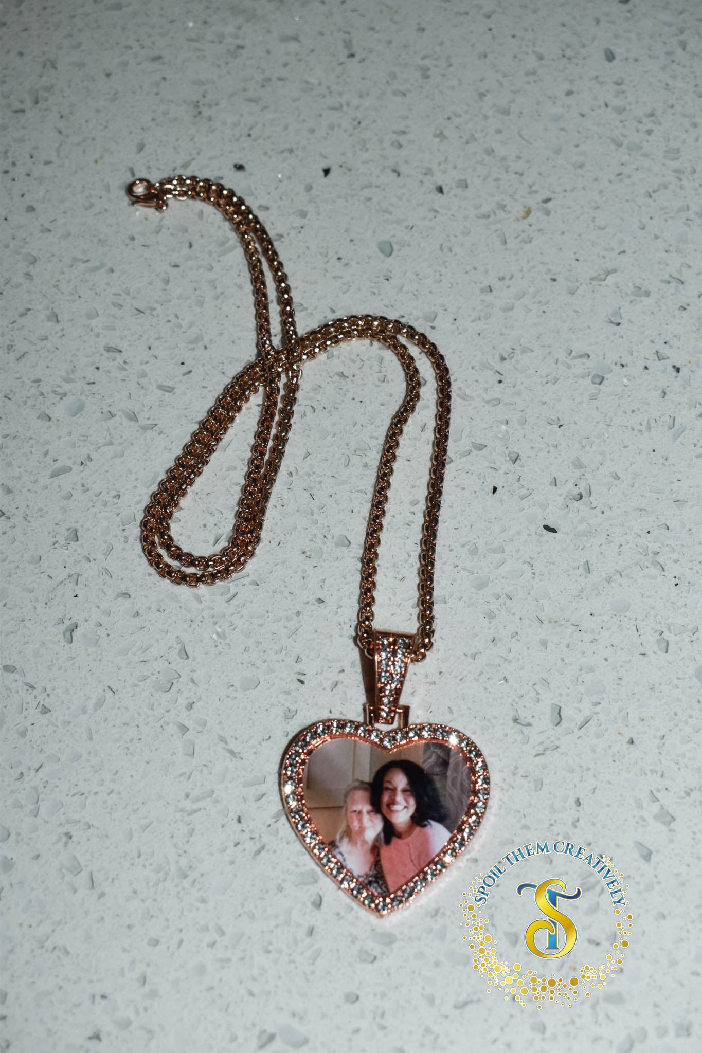 Rhinestone Heart Photo Necklace